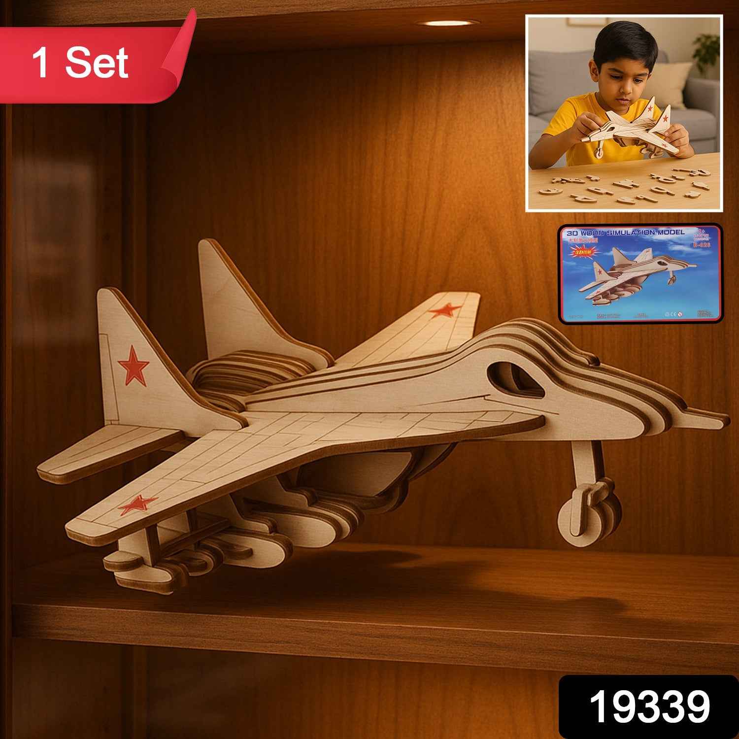 3D Wooden Fighter Jet Puzzle DIY Assembly Kit
