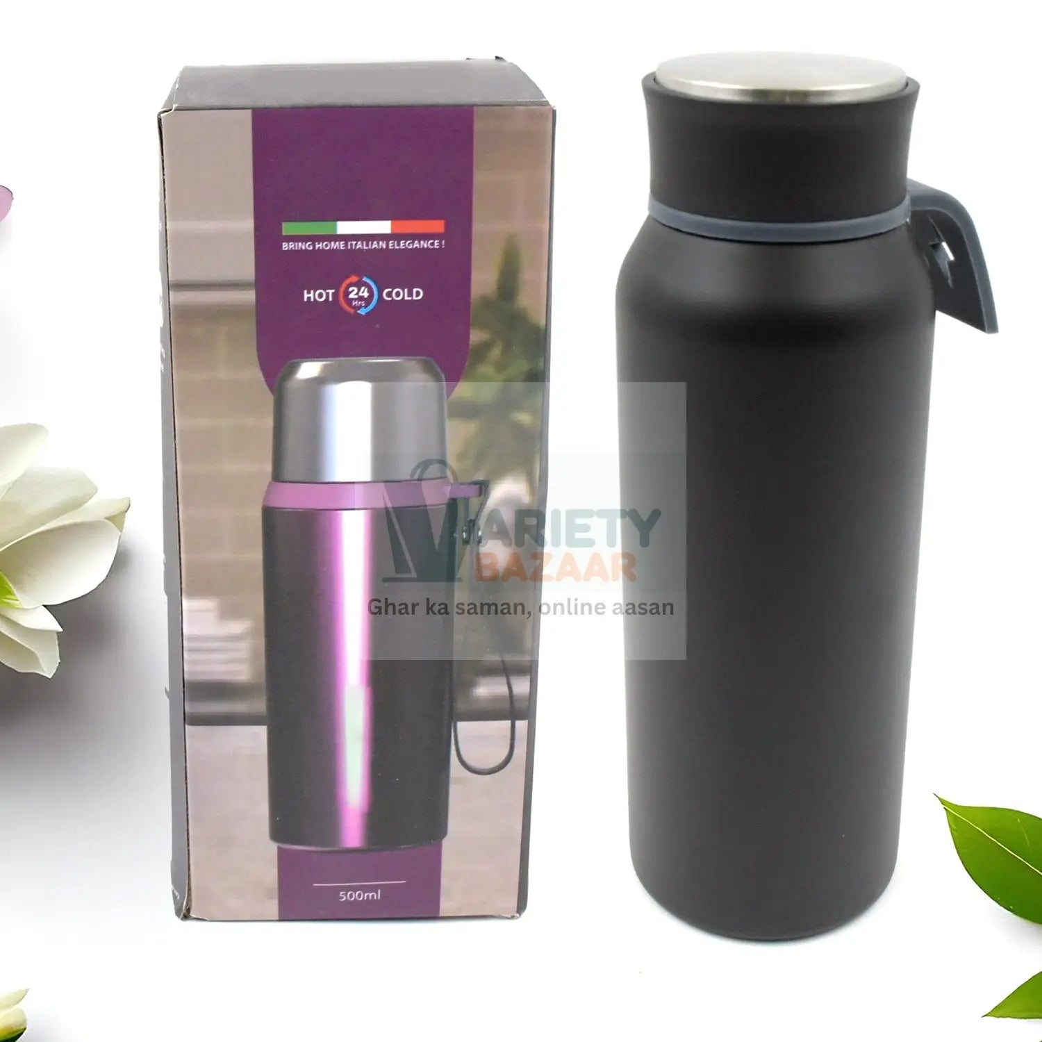 12525 Vacuum Stainless Steel Water Bottle With Carry Handle, Fridge Water Bottle, Leak Proof, Rust Proof, Cold & Hot | Leak Proof | Office Bottle | Gym | Home | Kitchen | Hiking | Trekking | Travel Bottle (500ML) Travel Sahayak