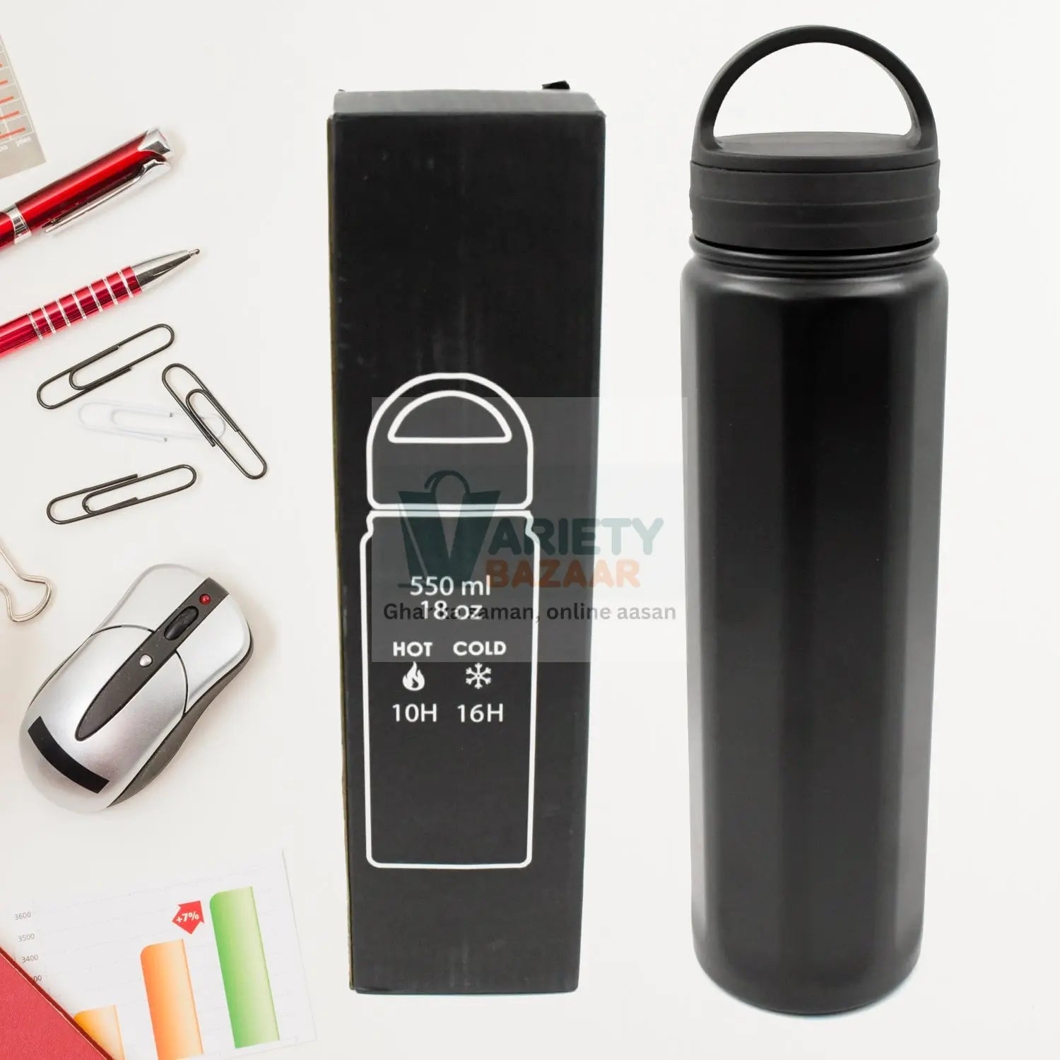 12526 Vacuum Stainless Steel Water Bottle With Carry Handle, Fridge Water Bottle, Leak Proof, Rust Proof, Cold & Hot | Leak Proof | Office Bottle | Gym | Home | Kitchen | Hiking | Trekking | Travel Bottle (550 ML ) Travel Sahayak