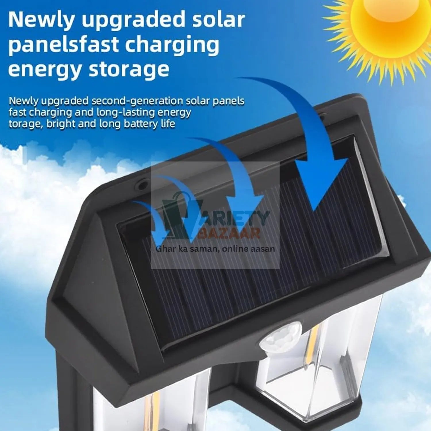 12585 Outdoor Solar Wall Lamp Outdoor Waterproof High Quality Lamp Induction Garden Lamp Garden Villa Night Lamp Double Lamp Light (1 Pc) Travel Sahayak