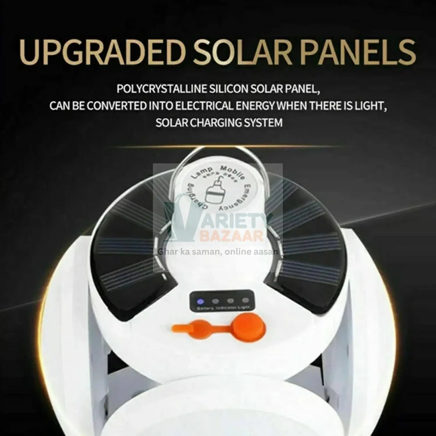 12590 Solar Multi-Functional Emergency LED Light Bulb with USB Charging, LED camping lamp, camping lamp, USB rechargeable, 5 brightness light modes, foldable camping light, SOS IP65 waterproof camping light, blackout emergency equipment, camping gadgets Travel Sahayak
