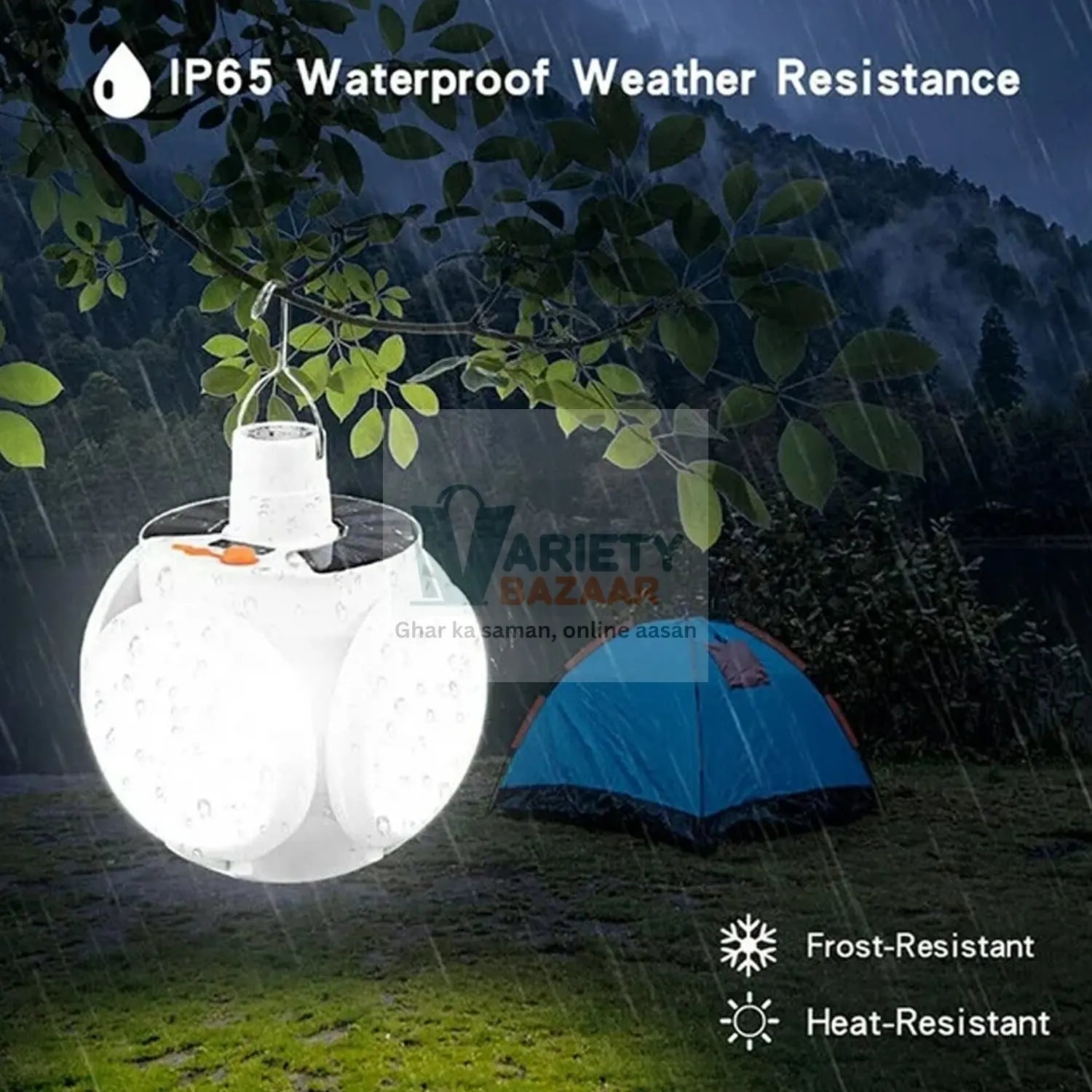12590 Solar Multi-Functional Emergency LED Light Bulb with USB Charging, LED camping lamp, camping lamp, USB rechargeable, 5 brightness light modes, foldable camping light, SOS IP65 waterproof camping light, blackout emergency equipment, camping gadgets Travel Sahayak
