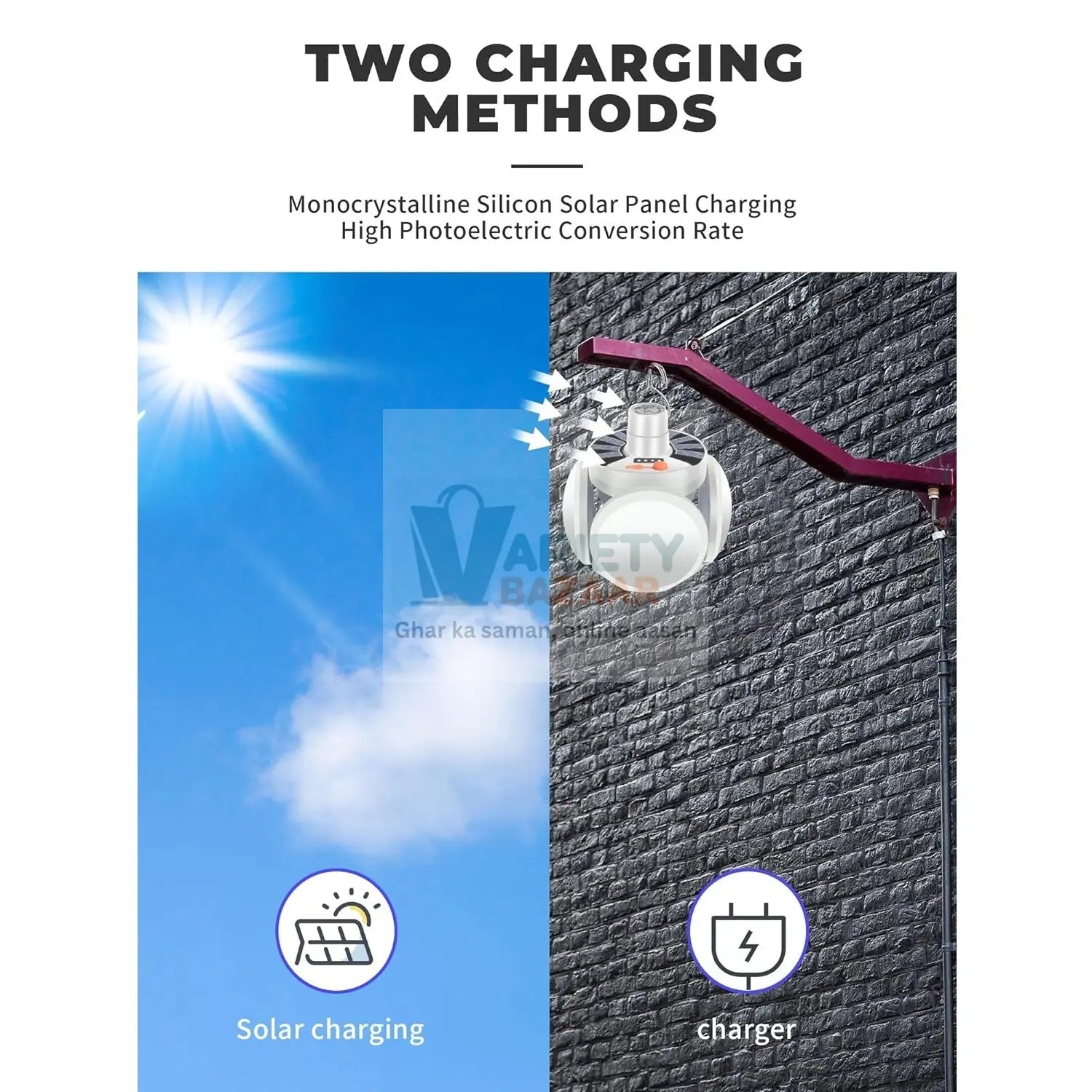 12590 Solar Multi-Functional Emergency LED Light Bulb with USB Charging, LED camping lamp, camping lamp, USB rechargeable, 5 brightness light modes, foldable camping light, SOS IP65 waterproof camping light, blackout emergency equipment, camping gadgets Travel Sahayak