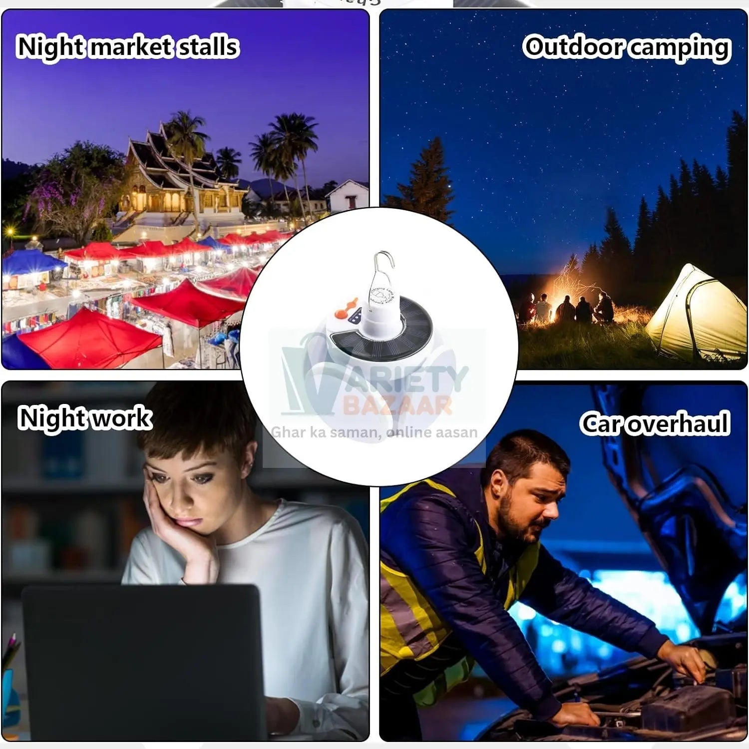 12590 Solar Multi-Functional Emergency LED Light Bulb with USB Charging, LED camping lamp, camping lamp, USB rechargeable, 5 brightness light modes, foldable camping light, SOS IP65 waterproof camping light, blackout emergency equipment, camping gadgets Travel Sahayak