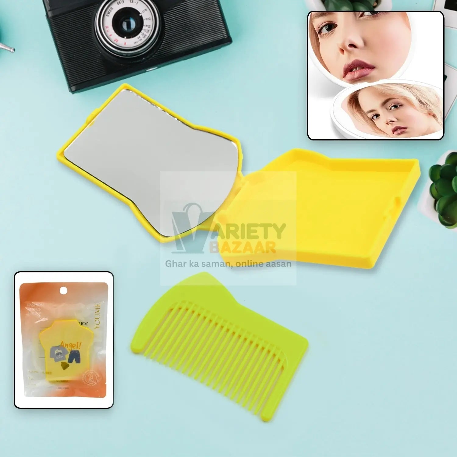 12634 Combo Of Hair Comb And Mirror Set For Women And Girls Casual And Travelling Use Folding Pocket Hairbrush, Mini Hair Comb Compact Travel Size, Hair Massage Comb, For Men Women And Girls Travel Sahayak