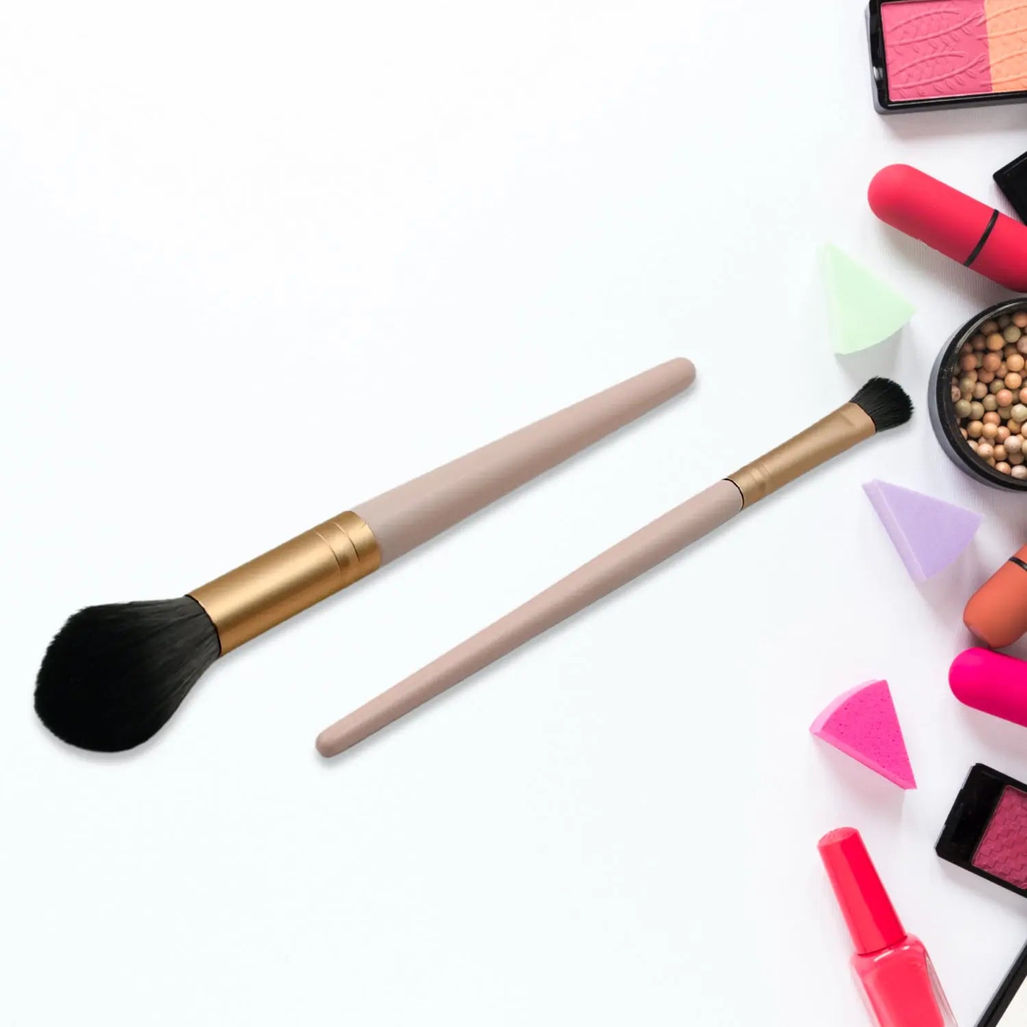 12650 Beauty Face Brushes, Synthetic Bristle Professional Face And Eye Makeup Brushes, Eyeshadow Eyeliner Eyebrow, For Cream, Liquid And Powder Formulation (2 Pc) Travel Sahayak