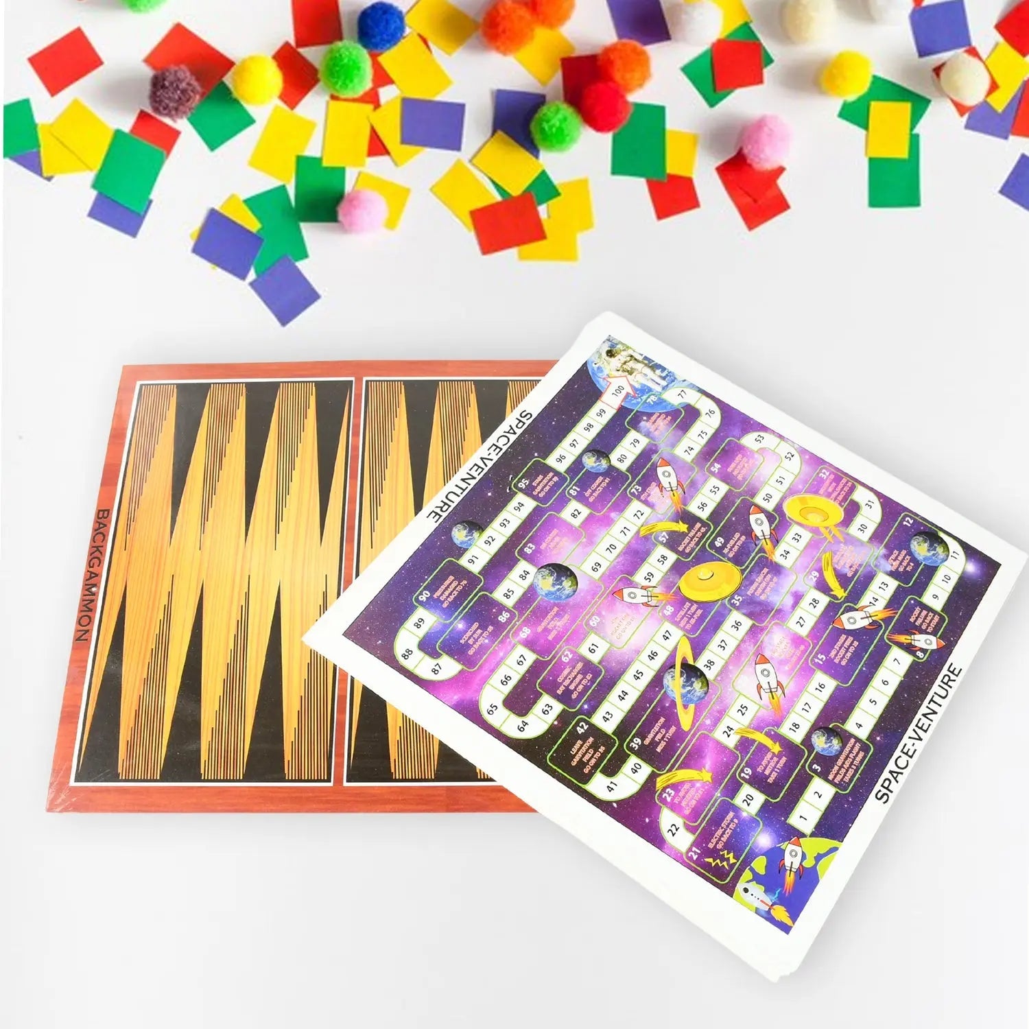 13 in 1 Family Board Game Chess, Snakes & Ladders, Ludo, Tic-Tac-Toe, Checkers, Travel Bingo, Football, Space Venture, Steeplechase Set for Kids Variety Bazaar