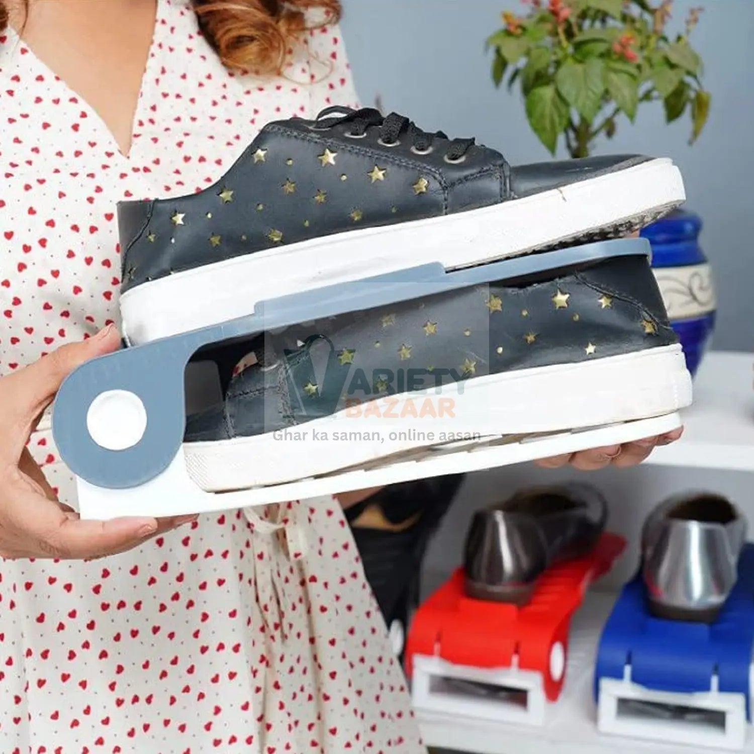 1329 Adjustable Plastic Shoe Organizers, Adjustable Shoe Slots Organizer, Portable Shoe Rack, Space Saver Rack Holder, Adjustable Shoe Rack, Shoe Holder (1 pc) Travel Sahayak