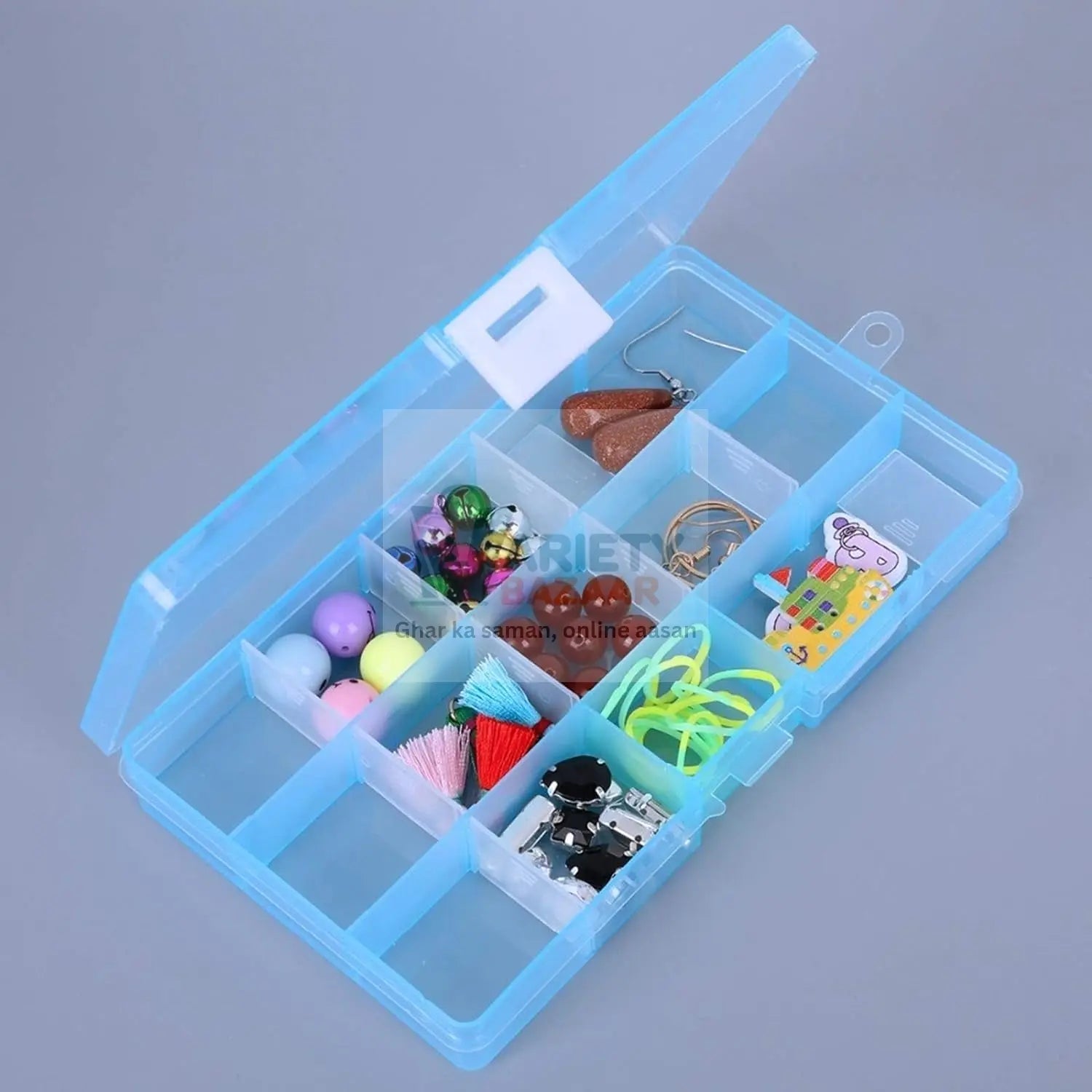15-Grid Clear Plastic Jewelry Organizer Box with Dividers (1 Pc) Variety Bazaar