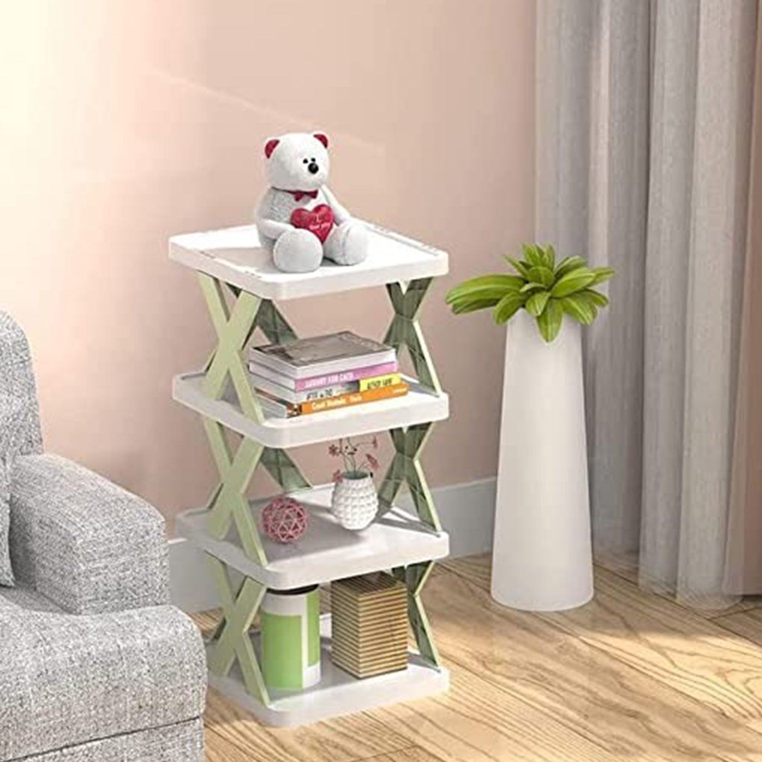 4 LAYER SHOES STAND, SHOE TOWER RACK SUIT FOR SMALL SPACES, CLOSET, SMALL ENTRYWAY, EASY ASSEMBLY AND STABLE IN STRUCTURE, CORNER STORAGE CABINET FOR SAVING SPACE Variety Bazaar