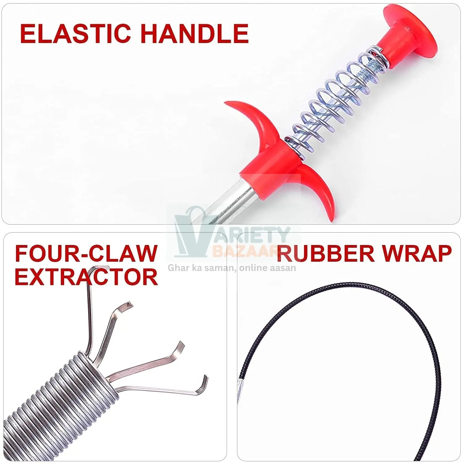1622 Multifunctional Cleaning Claw Pilpe Cleaner Drainage Block Remover Drain Spring Pipe Dredging Tool, Drain Cleaning Tool for Hair Drain Drain Cleaner Sticks drain pipe clearer ( 90 Cm) Travel Sahayak