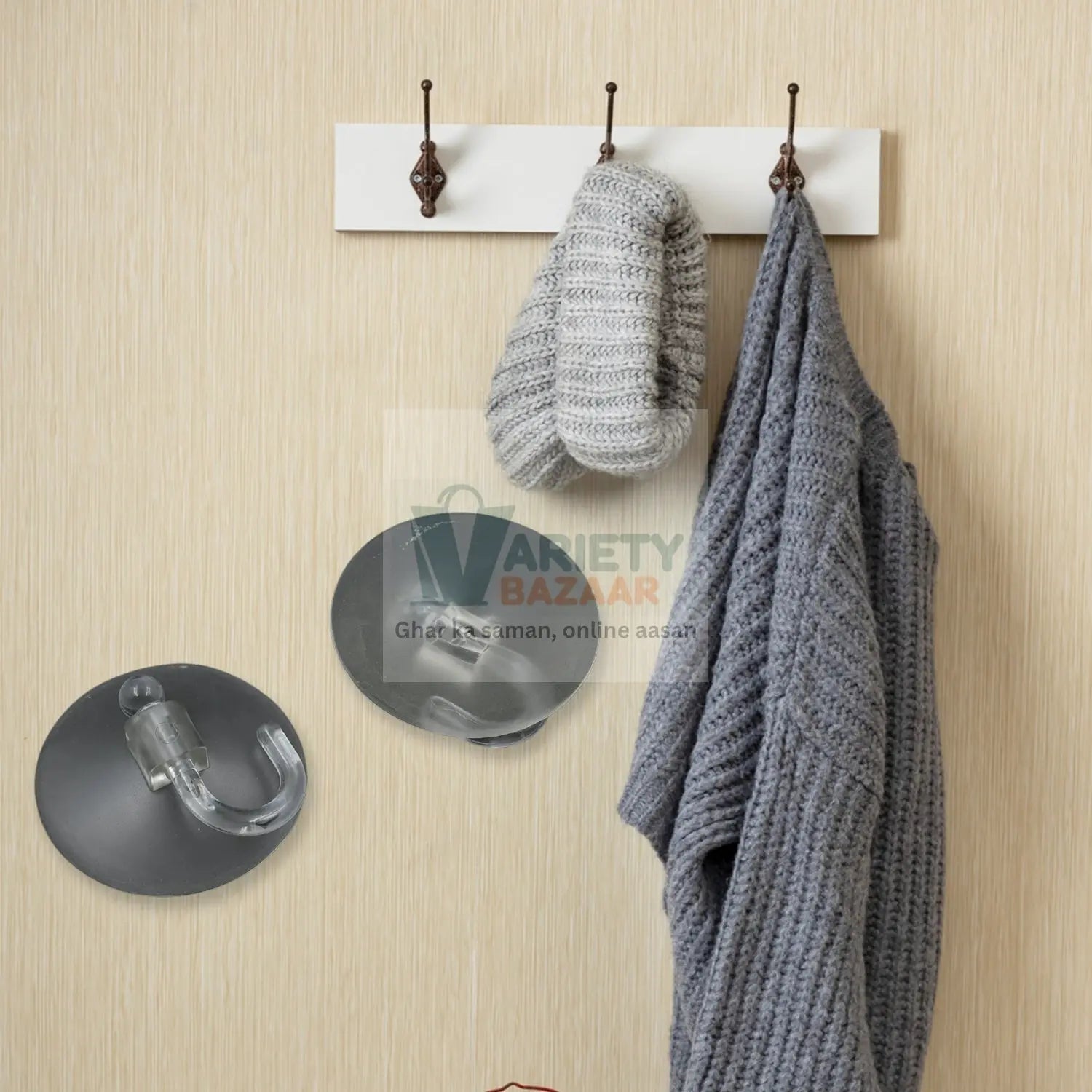 17571 Transparent Rubber Vacuum Sucker Hooks Hanger Strong Suction Cup Bathroom Kitchen Window Wall Accessories (2 Pcs Set) Travel Sahayak