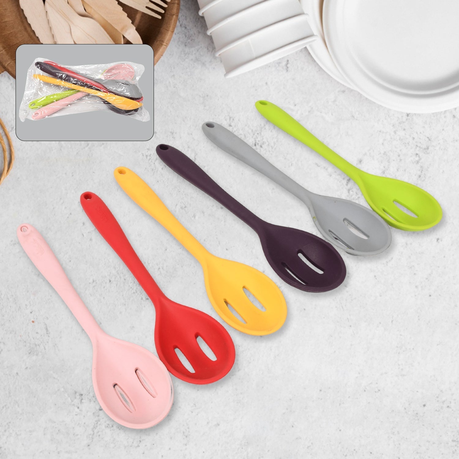 Multipurpose Silicone Spoon, Silicone Basting Spoon Non-Stick Kitchen Utensils Household Gadgets Heat-Resistant Non Stick Spoons Kitchen Cookware Items For Cooking and Baking (6 Pcs Set) Variety Bazaar