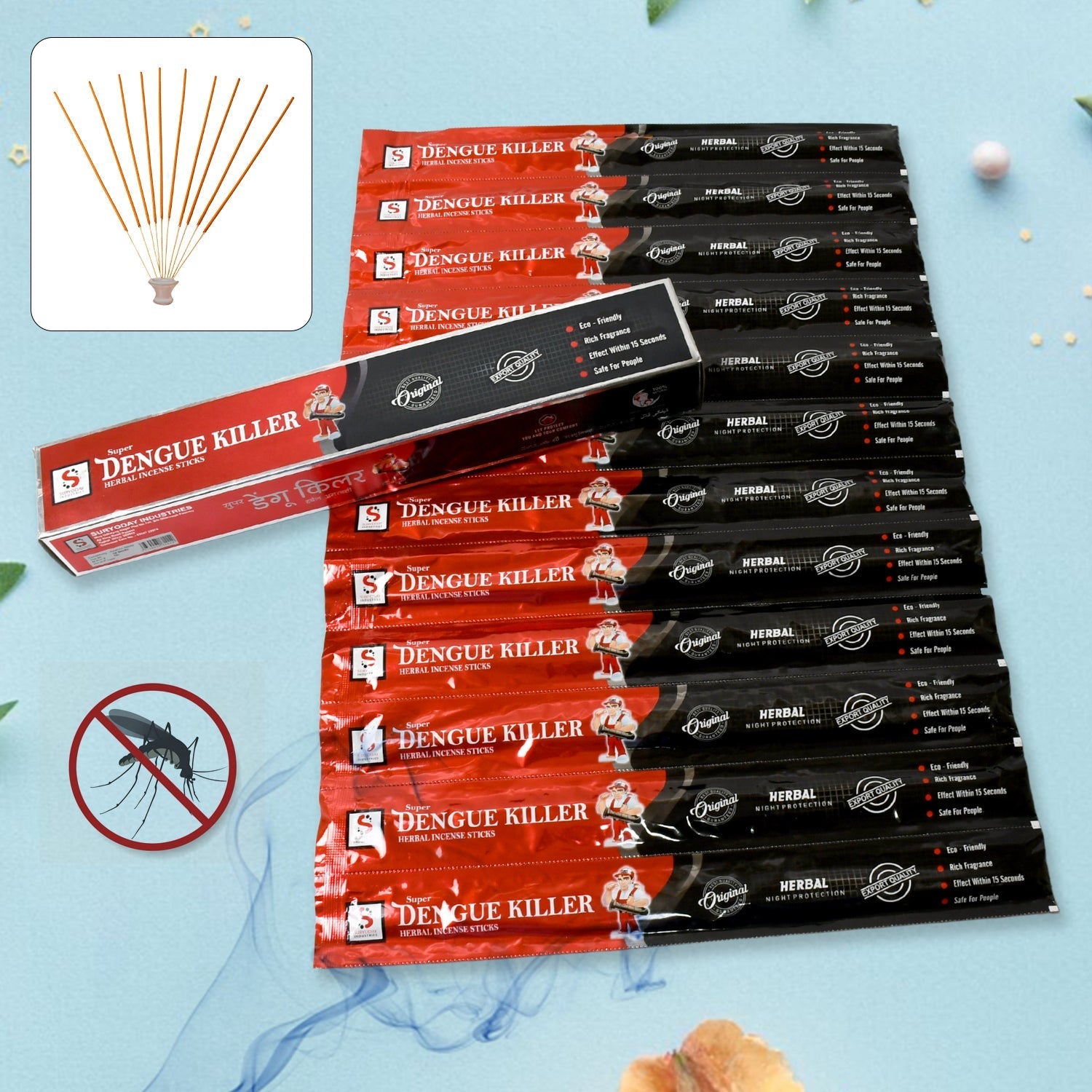 Mosquito Agarbatti Stick Herbal Mosquito Agarbatti 1 Box ( 12 Packet / 120 Sticks ) ( Incense Stick ) travel sahayak