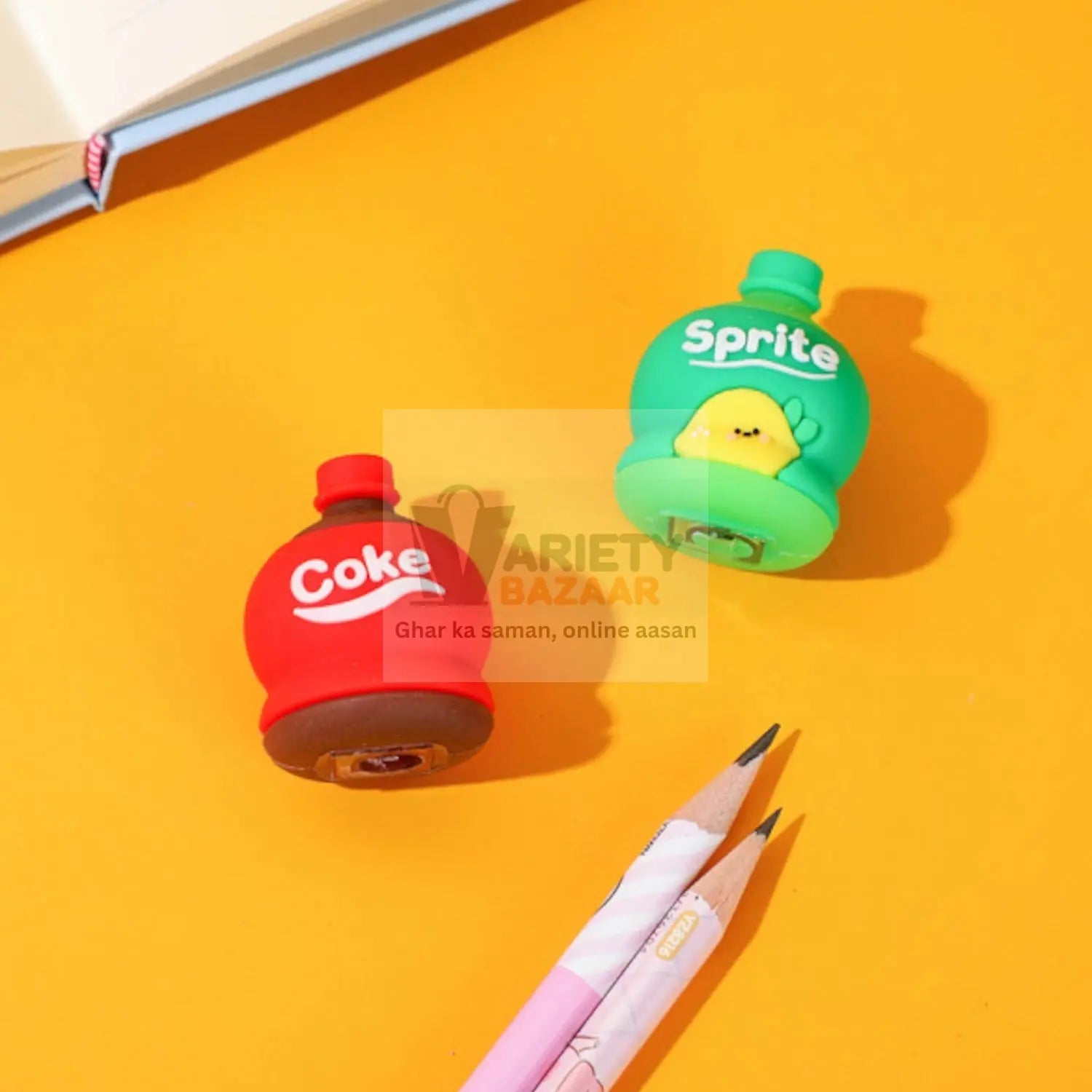 2-in-1 3D Cold Drink Bottle Shape Rubber Pencil Sharpener and Eraser Set, Stationery for Kids School Boys Girls, Birthday Return Gifts (24 Pcs Set & 1 Pc ) Travel Sahayak