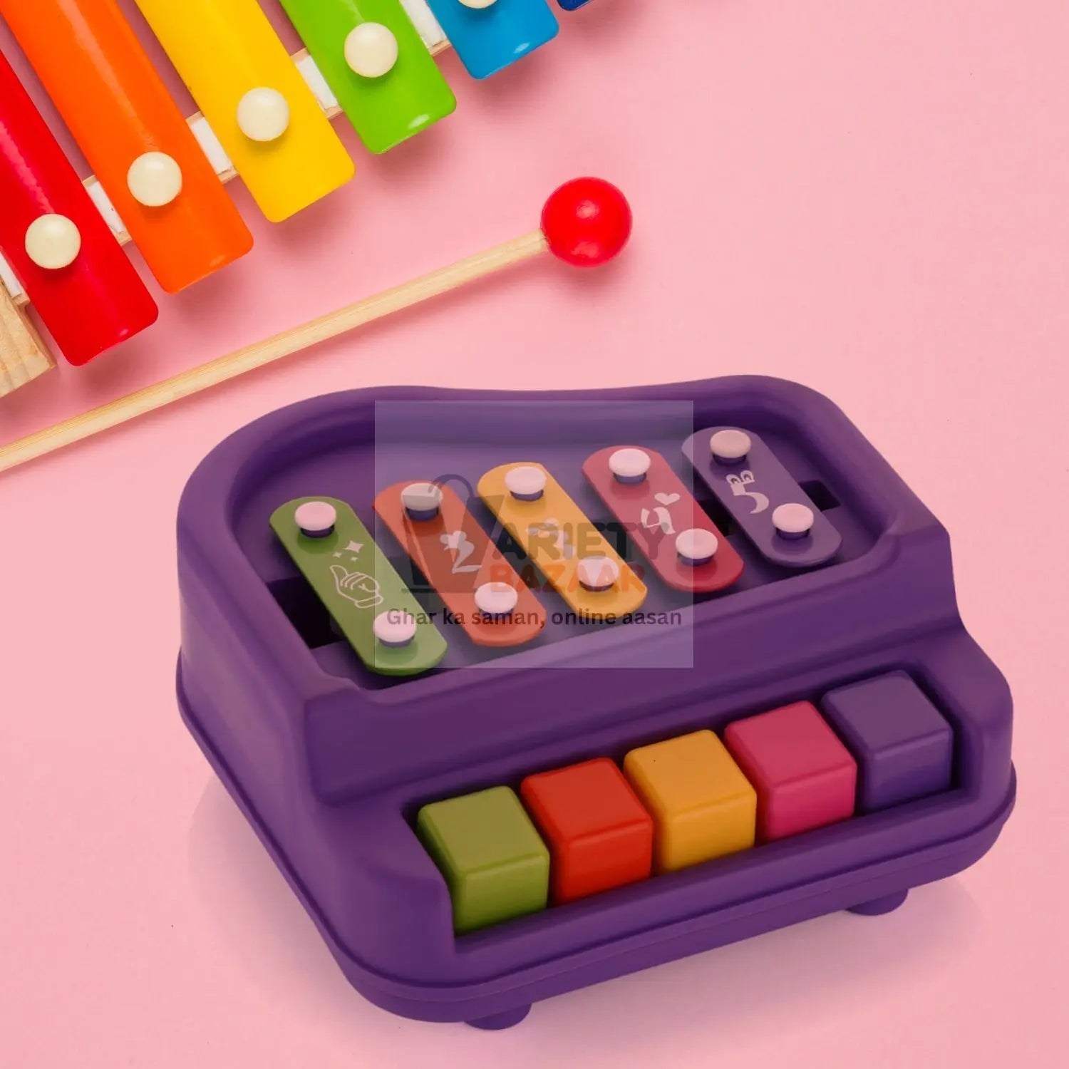 2 in 1 Baby Piano Xylophone Toy for Toddlers, 5 Multicolored Key Keyboard Xylophone Piano, Preschool Educational Musical Learning Instruments Toy for Baby Kids Girls Boys 3+ Years (1 Pc) travel sahayak