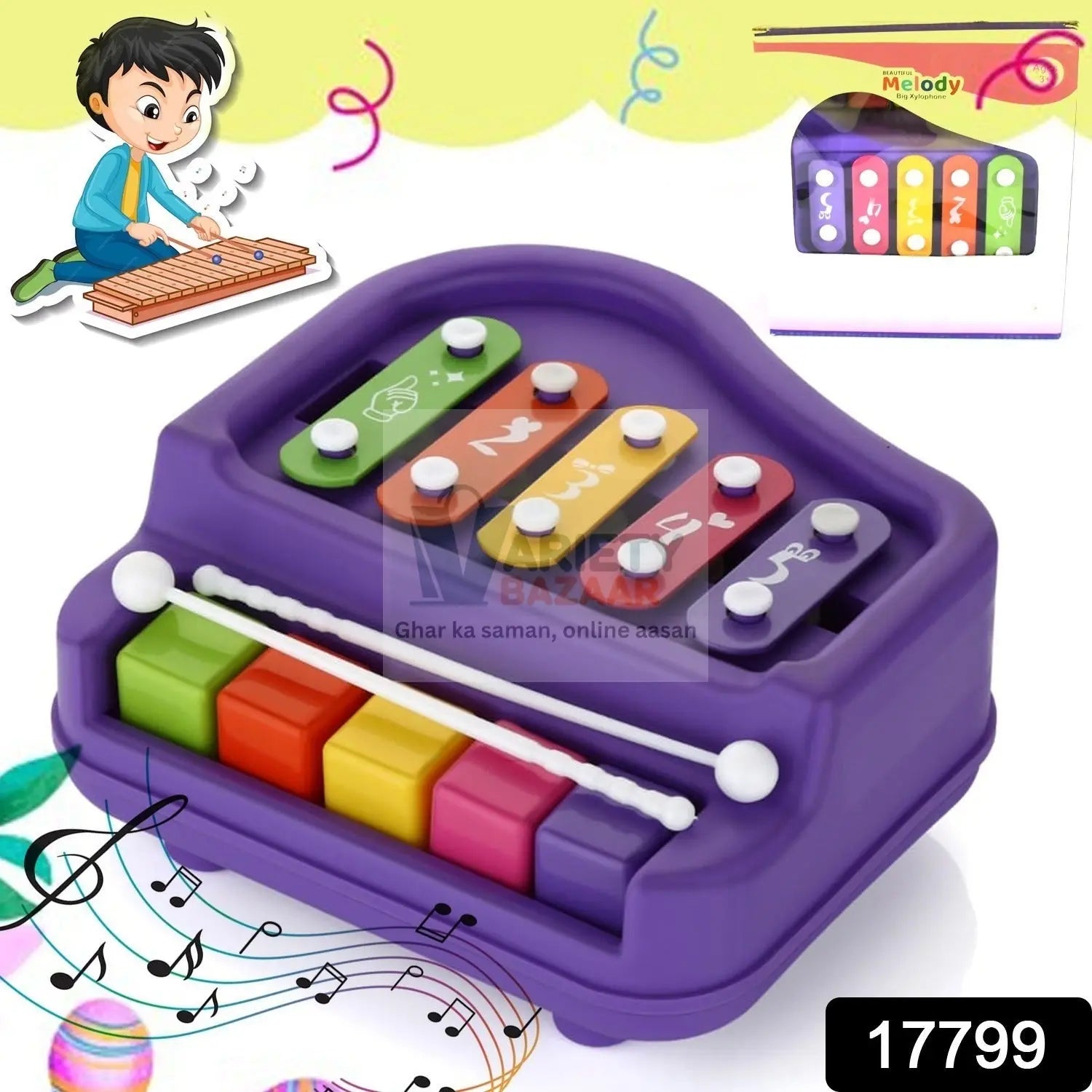 2 in 1 Baby Piano Xylophone Toy for Toddlers, 5 Multicolored Key Keyboard Xylophone Piano, Preschool Educational Musical Learning Instruments Toy for Baby Kids Girls Boys 3+ Years (1 Pc) travel sahayak