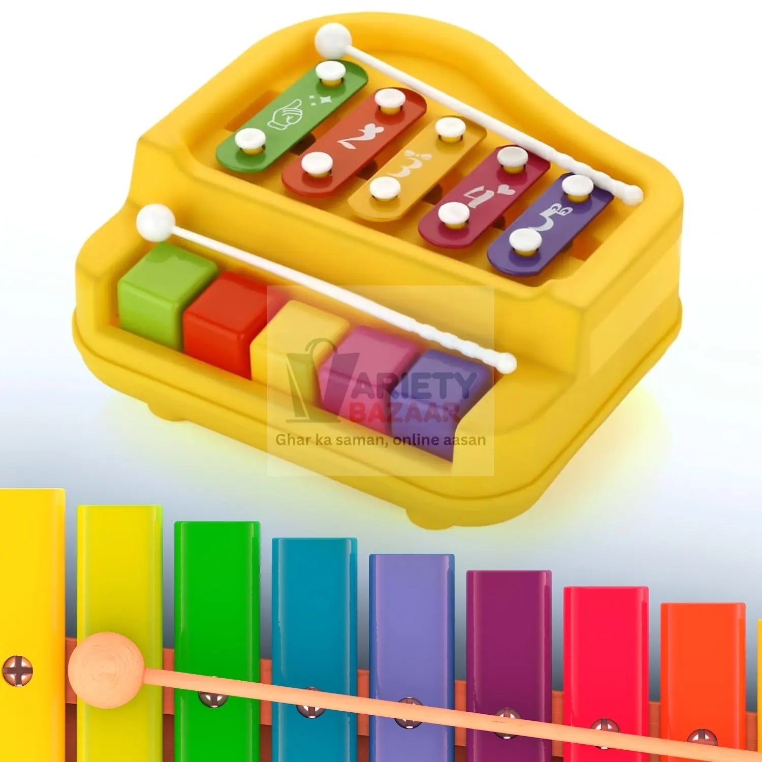 2 in 1 Baby Piano Xylophone Toy for Toddlers, 5 Multicolored Key Keyboard Xylophone Piano, Preschool Educational Musical Learning Instruments Toy for Baby Kids Girls Boys 3+ Years (1 Pc) travel sahayak