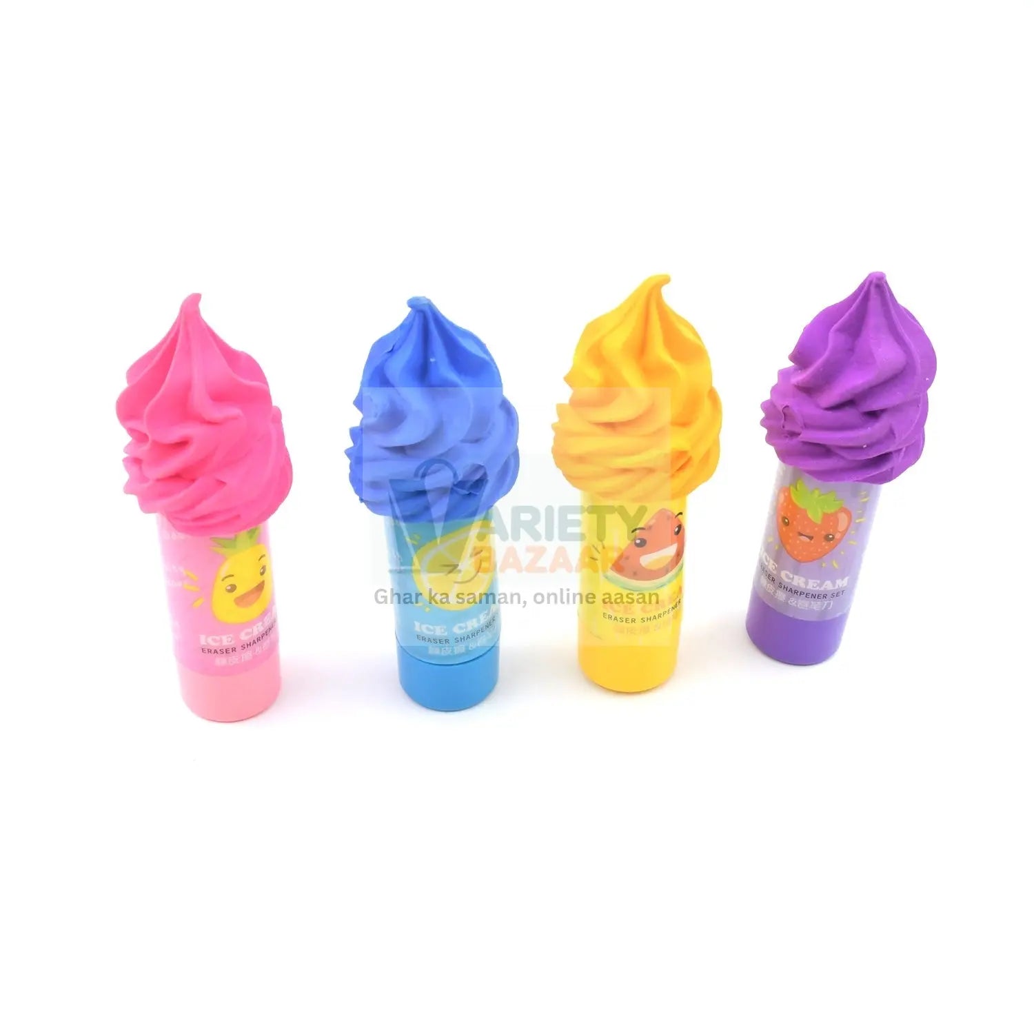 2 in1 Ice-Cream Cone Shaped Eraser Sharpener for Kids, Fancy & Stylish Colorful Erasers, Mini Eraser Creative Cute Novelty Eraser for Children Different Designs Eraser Set for Return Gift, Birthday Party, School Prize (4 Pcs Set) travel sahayak