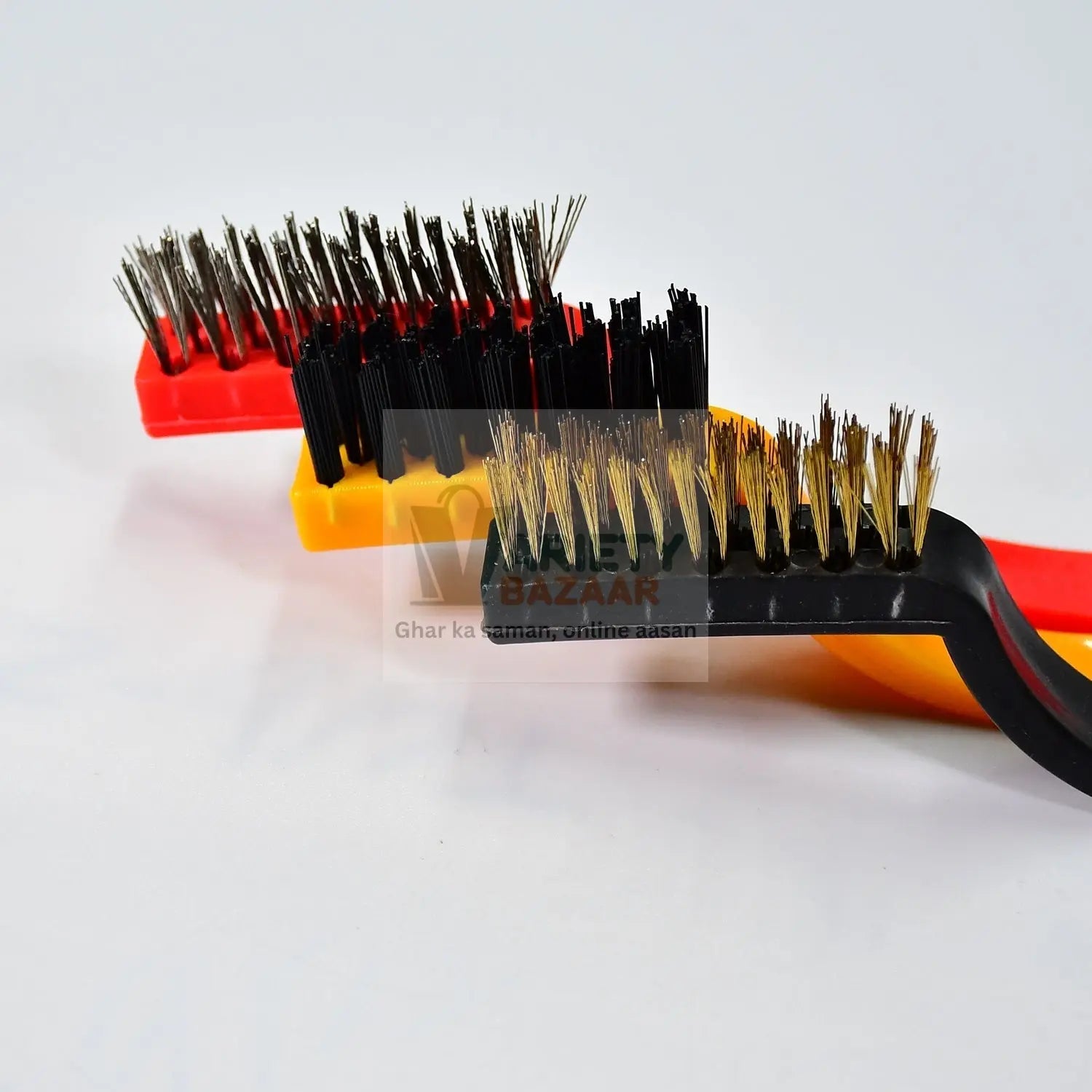 2166 3pc  Mini Wire Brush Set Brass Nylon Stainless Steel Bristles Household Cleaning Brush for Gas Stove, Smoke Machine Tool Burner Tiles Tap Rust Removal Welding Slag Dirt & Paint Scrubbing. Travel Sahayak