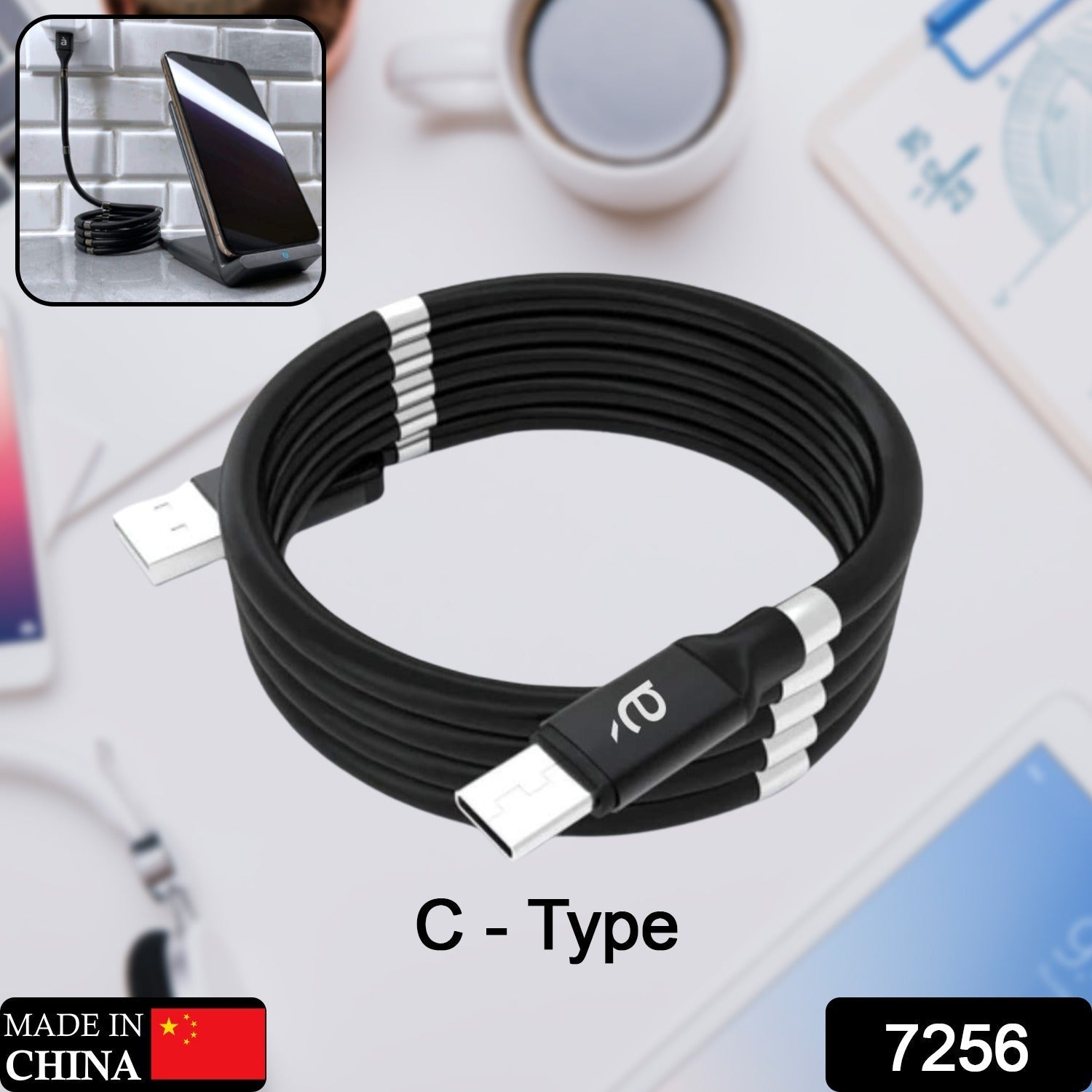 USB Cable, Charging Cable 3A Fast Charge and Sync Most Stunning Charging Cable, Magnetic Charging Cable Charging Cable for Phone (Compatible with (No More Messy Cables in Car & Home), (120 CM), ( Black), One Cable) travel sahayak