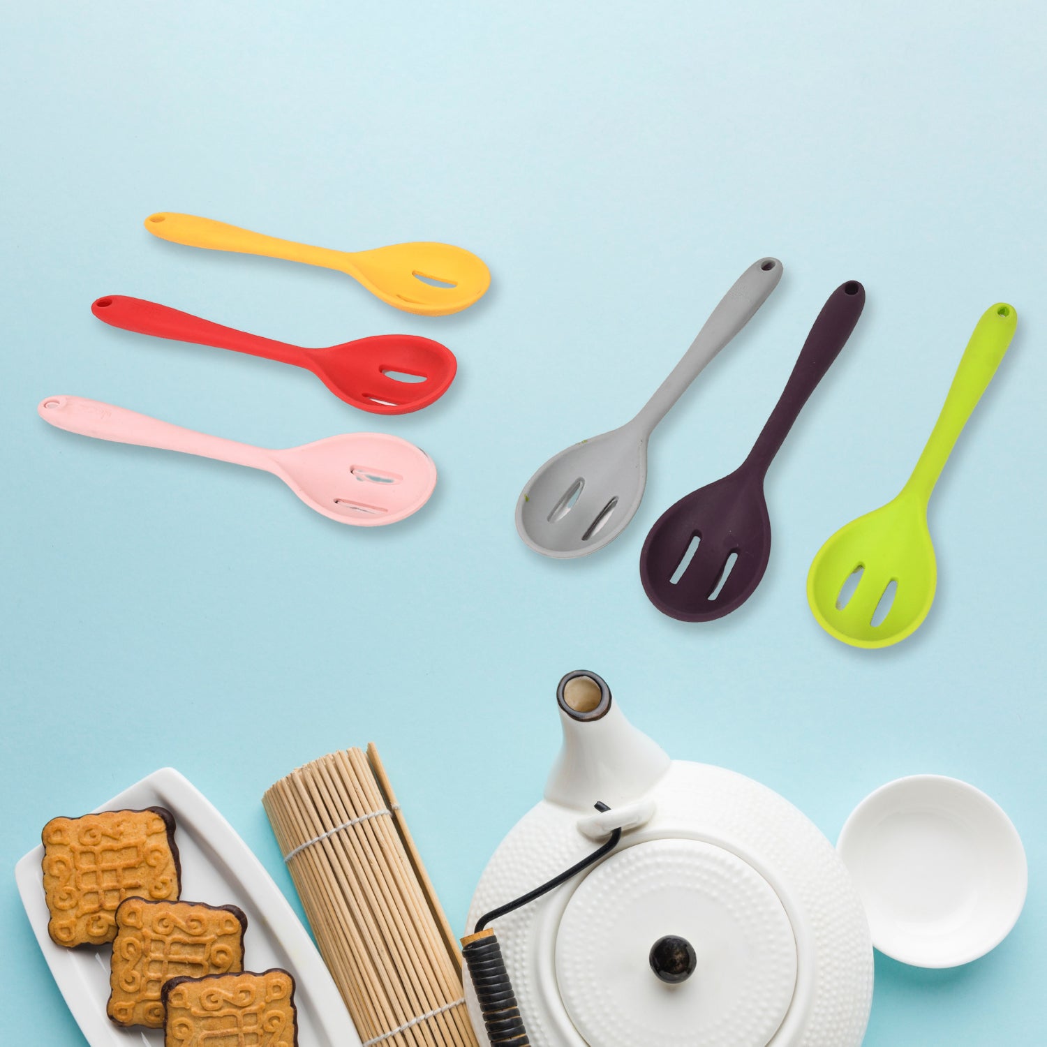 Multipurpose Silicone Spoon, Silicone Basting Spoon Non-Stick Kitchen Utensils Household Gadgets Heat-Resistant Non Stick Spoons Kitchen Cookware Items For Cooking and Baking (6 Pcs Set) Variety Bazaar