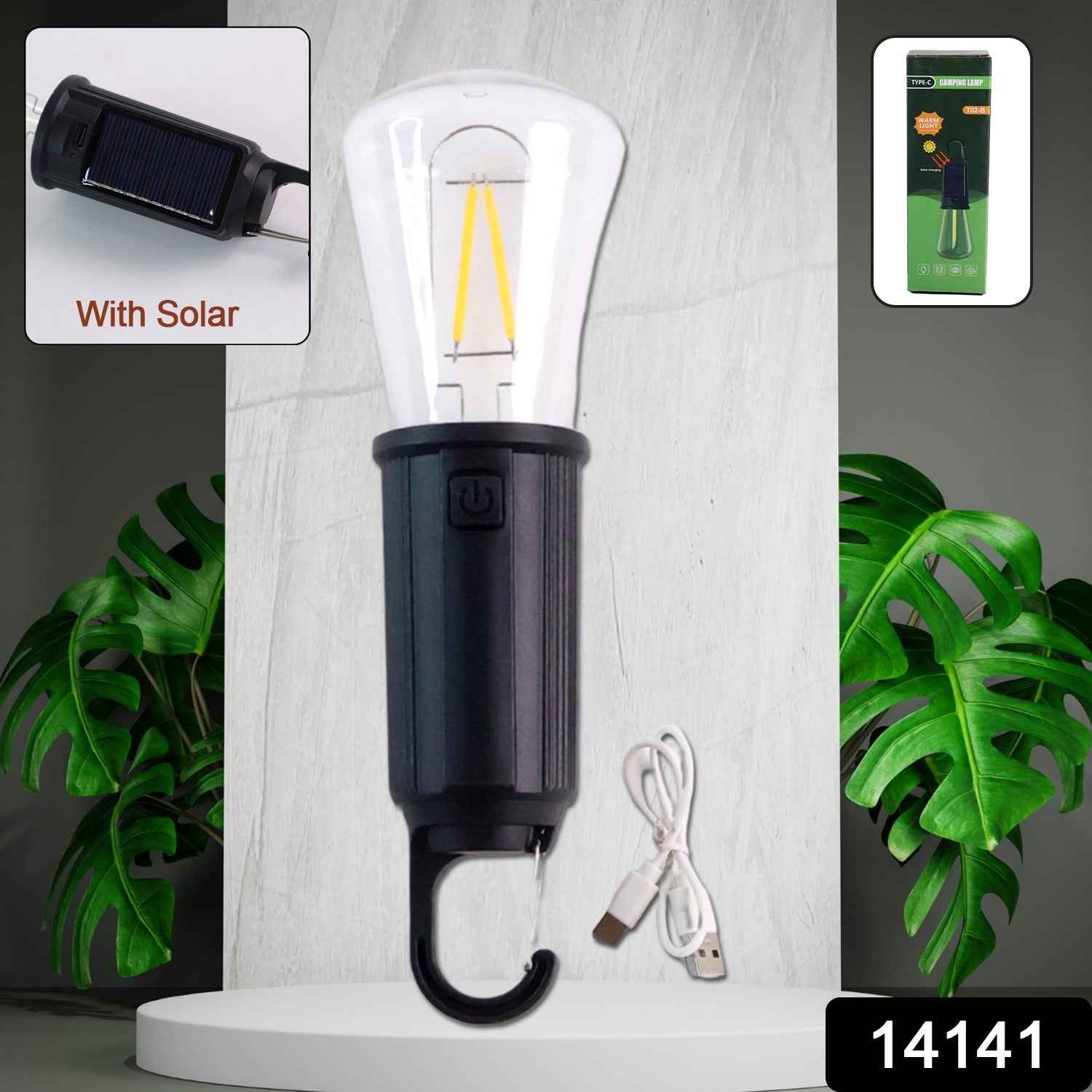 Solar & USB Rechargeable LED Hanging Camping Bulb Lantern Light (1 Pc)