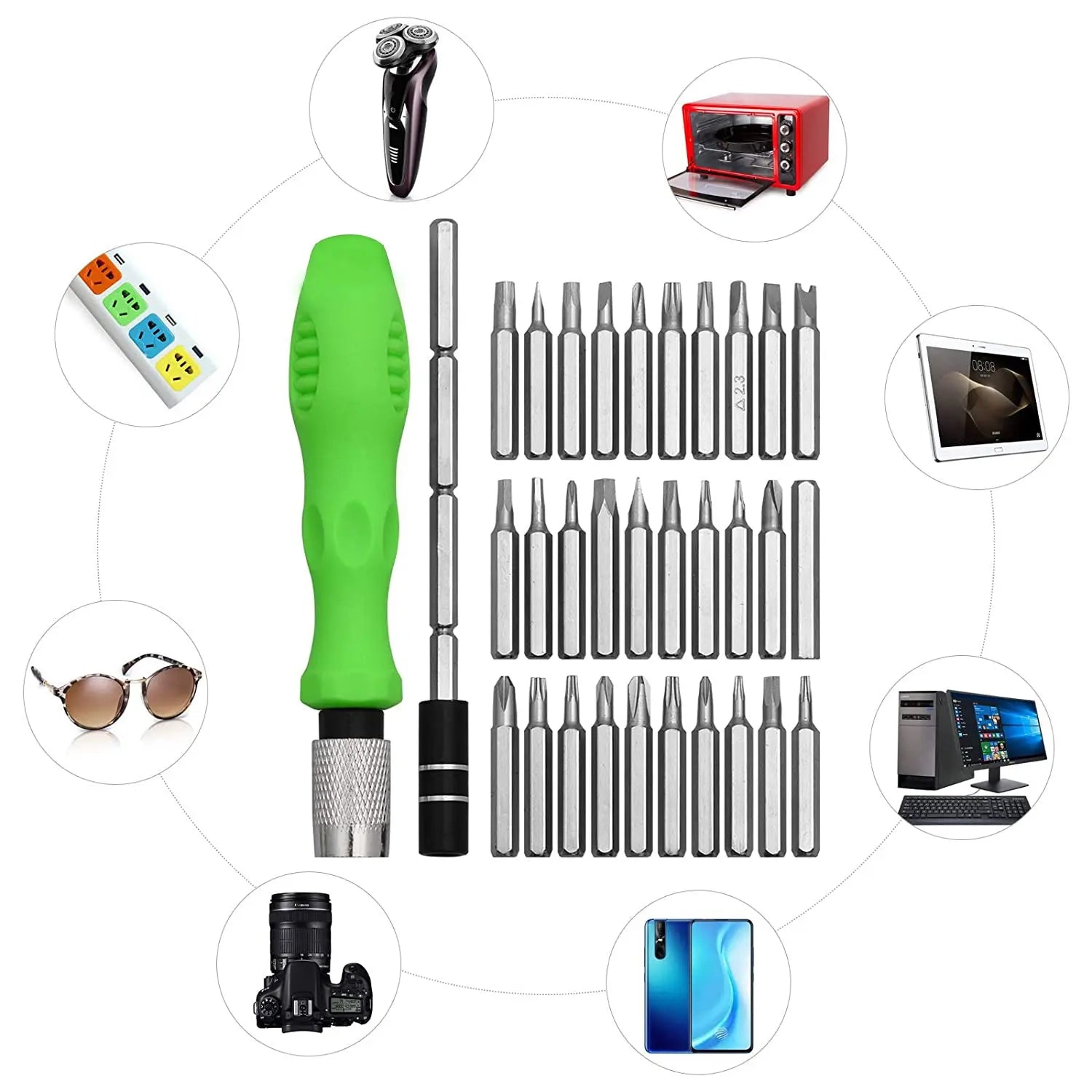 32 in 1 Mini Screwdriver Bits Set with Magnetic Flexible Extension Rod Variety Bazaar