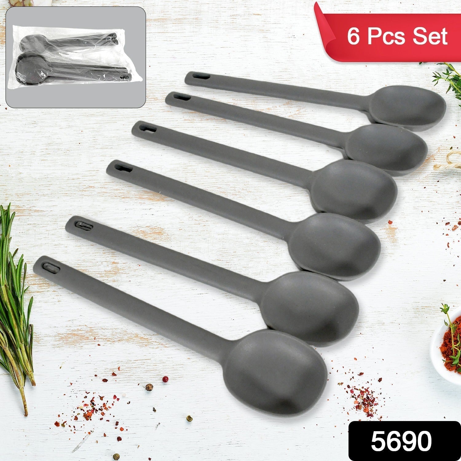 Multipurpose Silicone Spoon, Silicone Basting Spoon Non-Stick Kitchen Utensils Household Gadgets Heat-Resistant Non Stick Spoons Kitchen Cookware Items For Cooking and Baking (6 Pcs Set) Variety Bazaar
