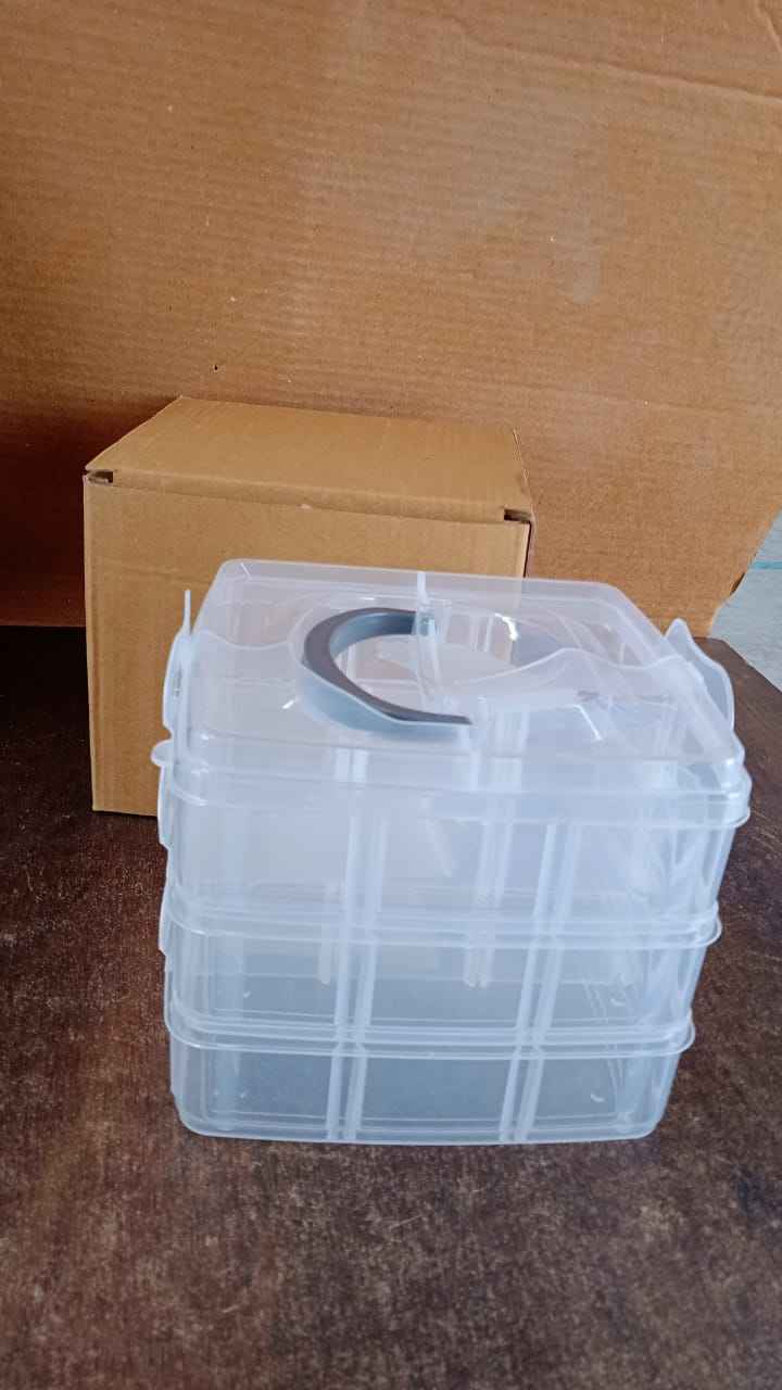 3-Tier 18 Sections Transparent Stackable Adjustable Compartment Slot Plastic Craft Storage Box