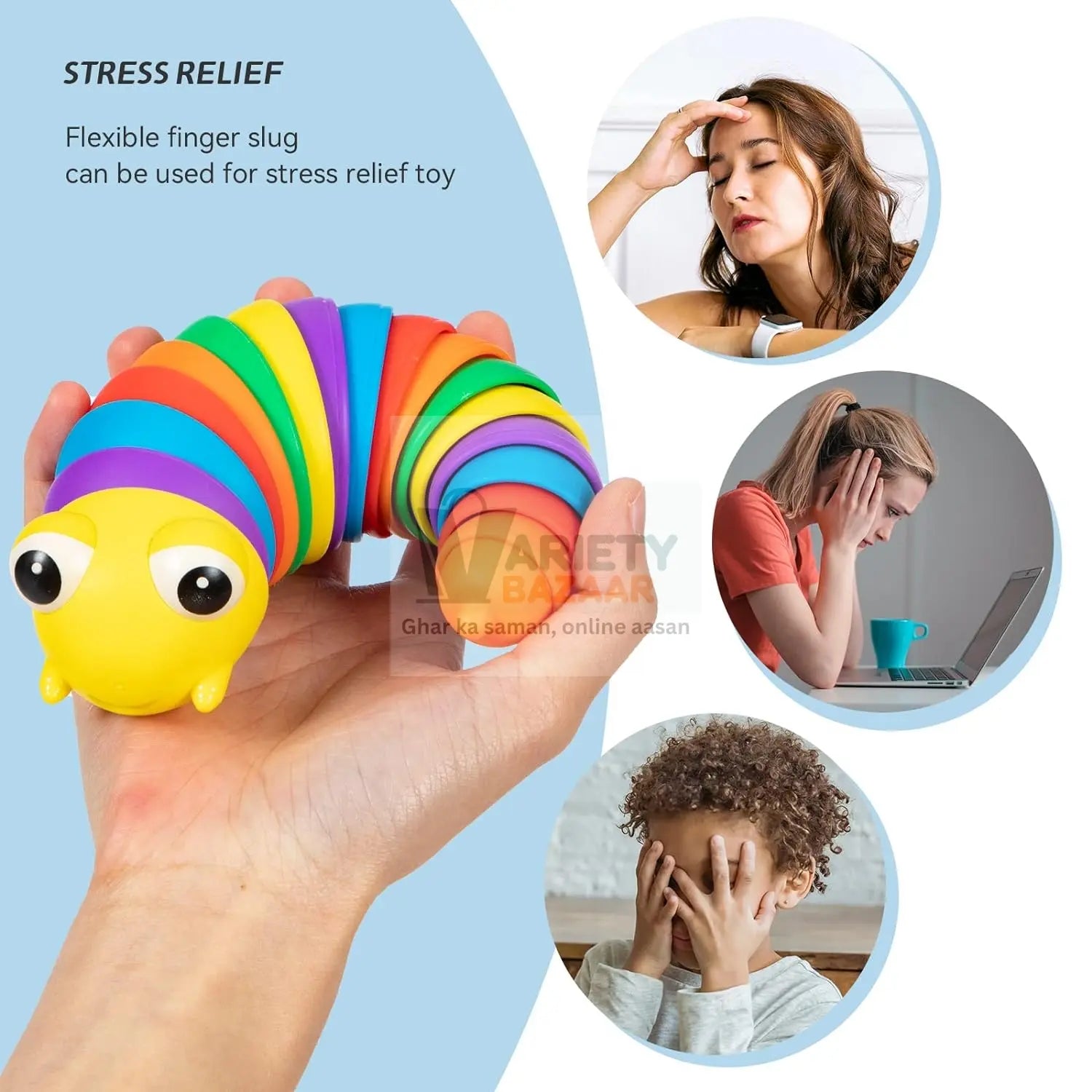 3D Rainbow Color Plastic Slug Fidget Toys, Stress Relieving Toy, Sensory Slug Toy for Boys and Girls, Finger slug Toy, for Autistic, Caterpillar Fidget Toys Stress Relief Gifts for Toddlers Kids Adults  (1 Pc) travel sahayak