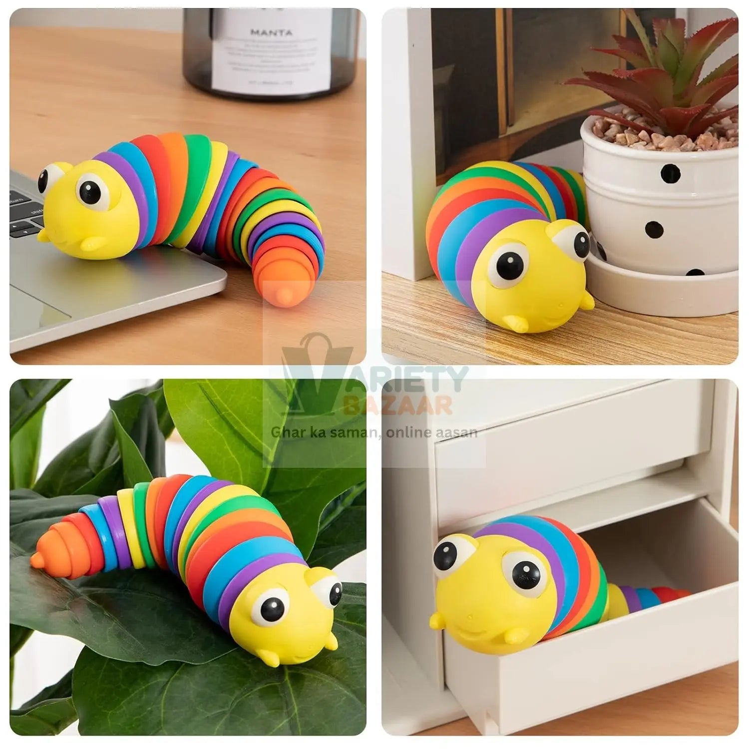 3D Rainbow Color Plastic Slug Fidget Toys, Stress Relieving Toy, Sensory Slug Toy for Boys and Girls, Finger slug Toy, for Autistic, Caterpillar Fidget Toys Stress Relief Gifts for Toddlers Kids Adults  (1 Pc) travel sahayak