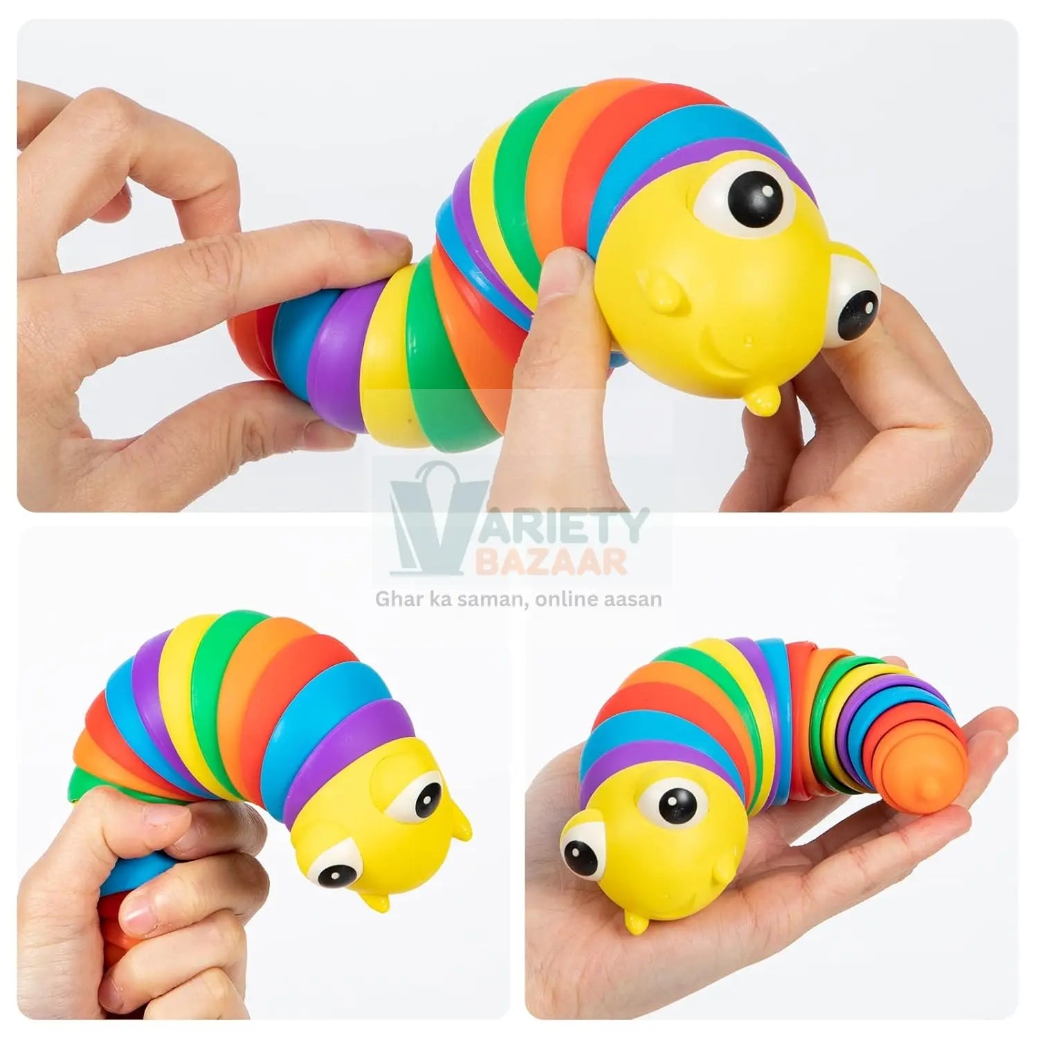 3D Rainbow Color Plastic Slug Fidget Toys, Stress Relieving Toy, Sensory Slug Toy for Boys and Girls, Finger slug Toy, for Autistic, Caterpillar Fidget Toys Stress Relief Gifts for Toddlers Kids Adults  (1 Pc) travel sahayak