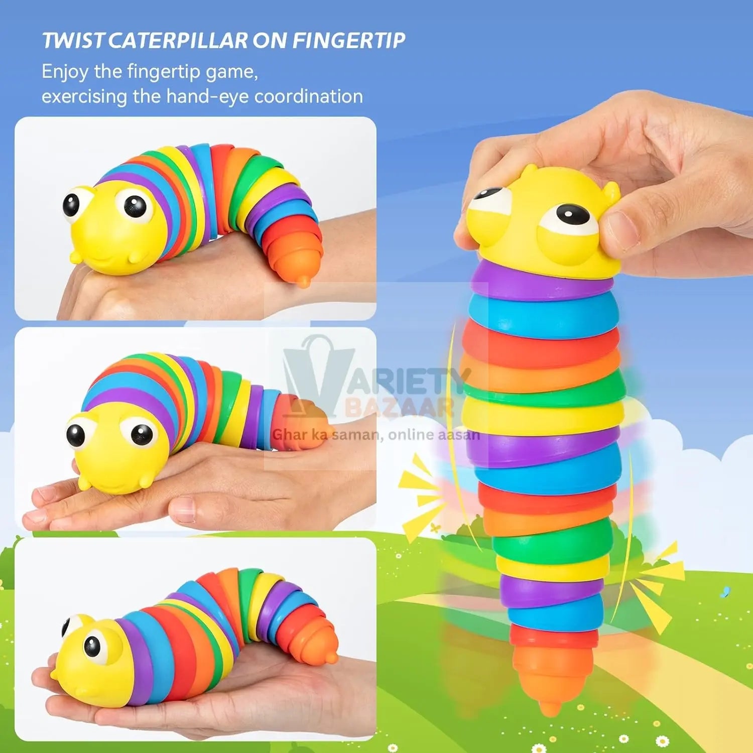 3D Rainbow Color Plastic Slug Fidget Toys, Stress Relieving Toy, Sensory Slug Toy for Boys and Girls, Finger slug Toy, for Autistic, Caterpillar Fidget Toys Stress Relief Gifts for Toddlers Kids Adults  (1 Pc) travel sahayak