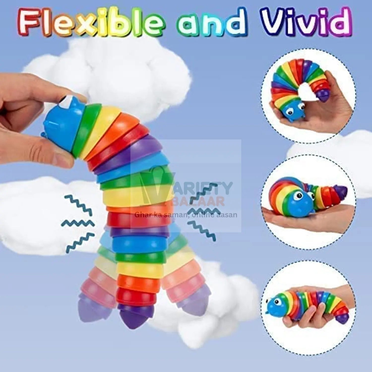 3D Rainbow Color Plastic Slug Fidget Toys, Stress Relieving Toy, Sensory Slug Toy for Boys and Girls, Finger slug Toy, for Autistic, Caterpillar Fidget Toys Stress Relief Gifts for Toddlers Kids Adults  (1 Pc) travel sahayak