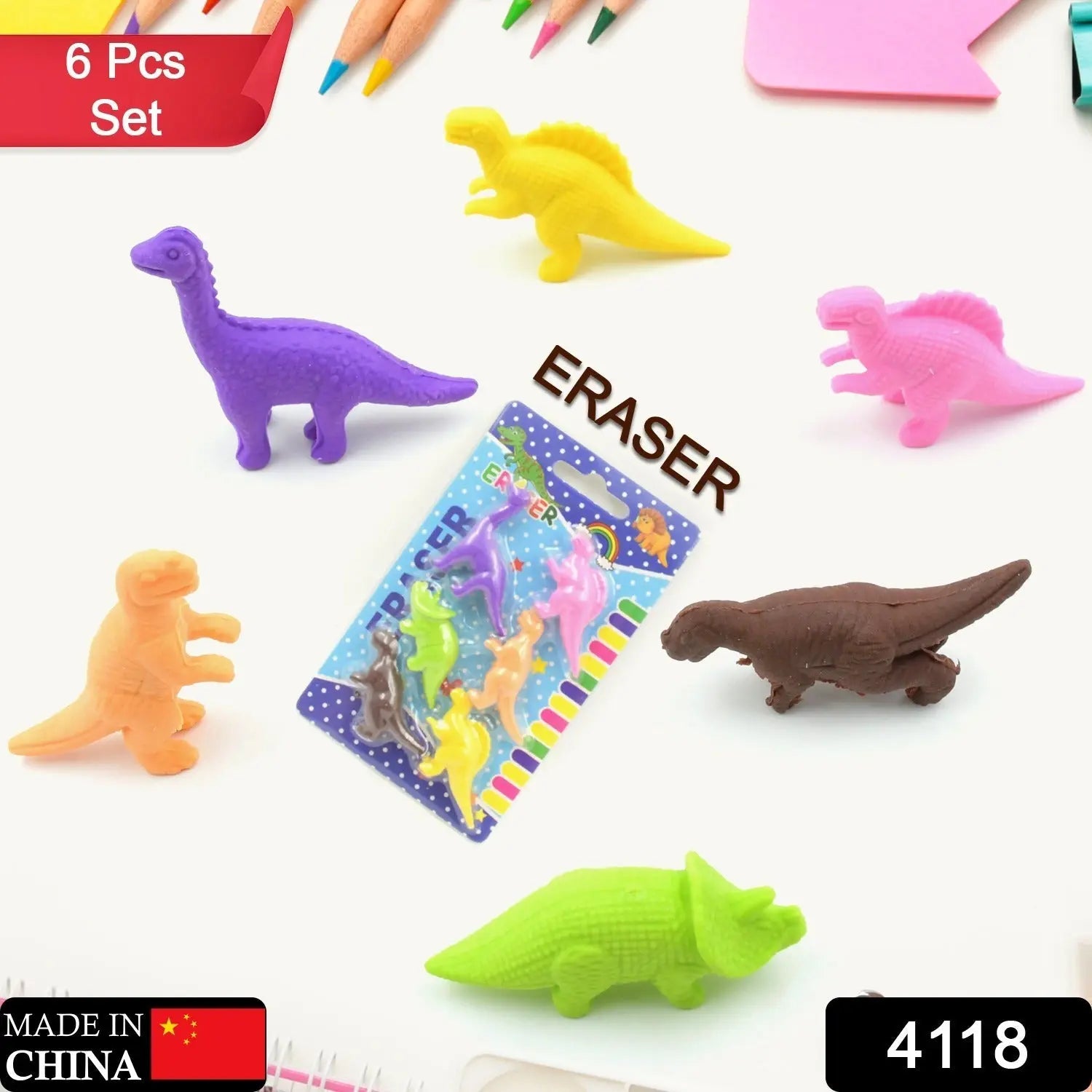 4118 Dinosaur Shaped Erasers Animal Erasers for Kids, Dinosaur Erasers Puzzle 3D Eraser, Mini Eraser Dinosaur Toys, Desk Pets for Students Classroom Prizes Class Rewards Party Favors (6 Pcs Set ) Travel Sahayak