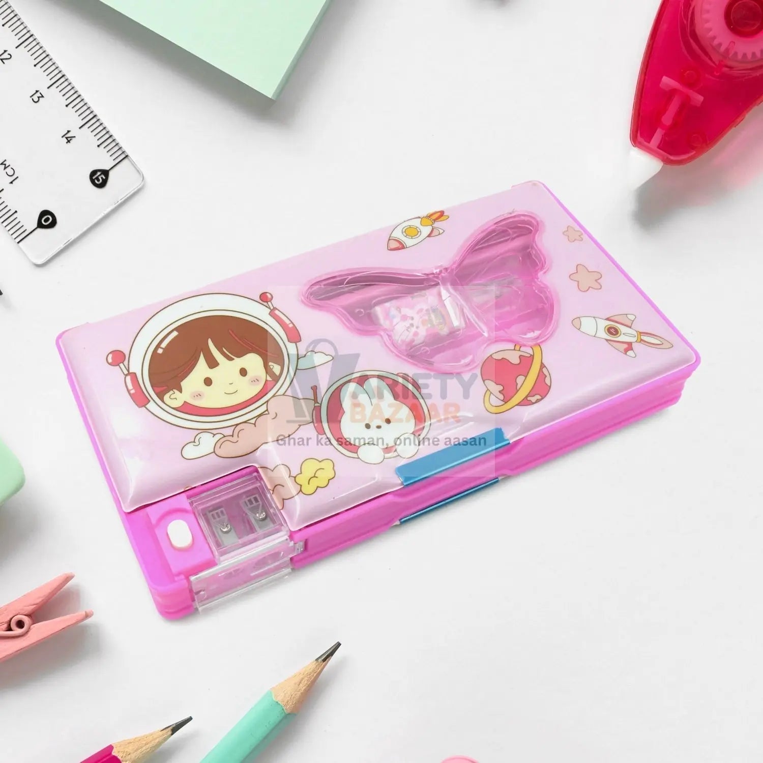 4254 Printed Pencil Case For Kids,Multi Compartment Compass Pencil Box with Sharpener, Eraser Pencil & Scale School Supplies Pencil Compass Box,Stationery Case (Pack of 1) Travel Sahayak
