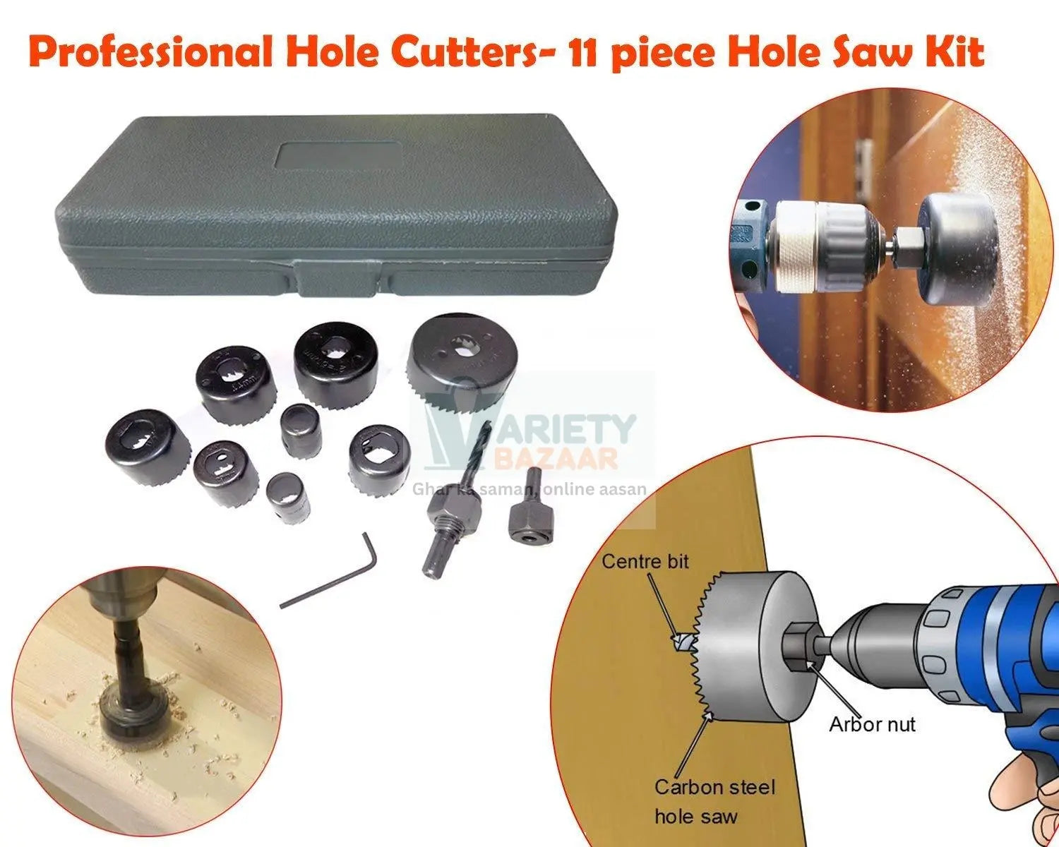 428 Wood Hole Saw Cutting Set (11 pcs, 19-64mm, Multicolour) Travel Sahayak