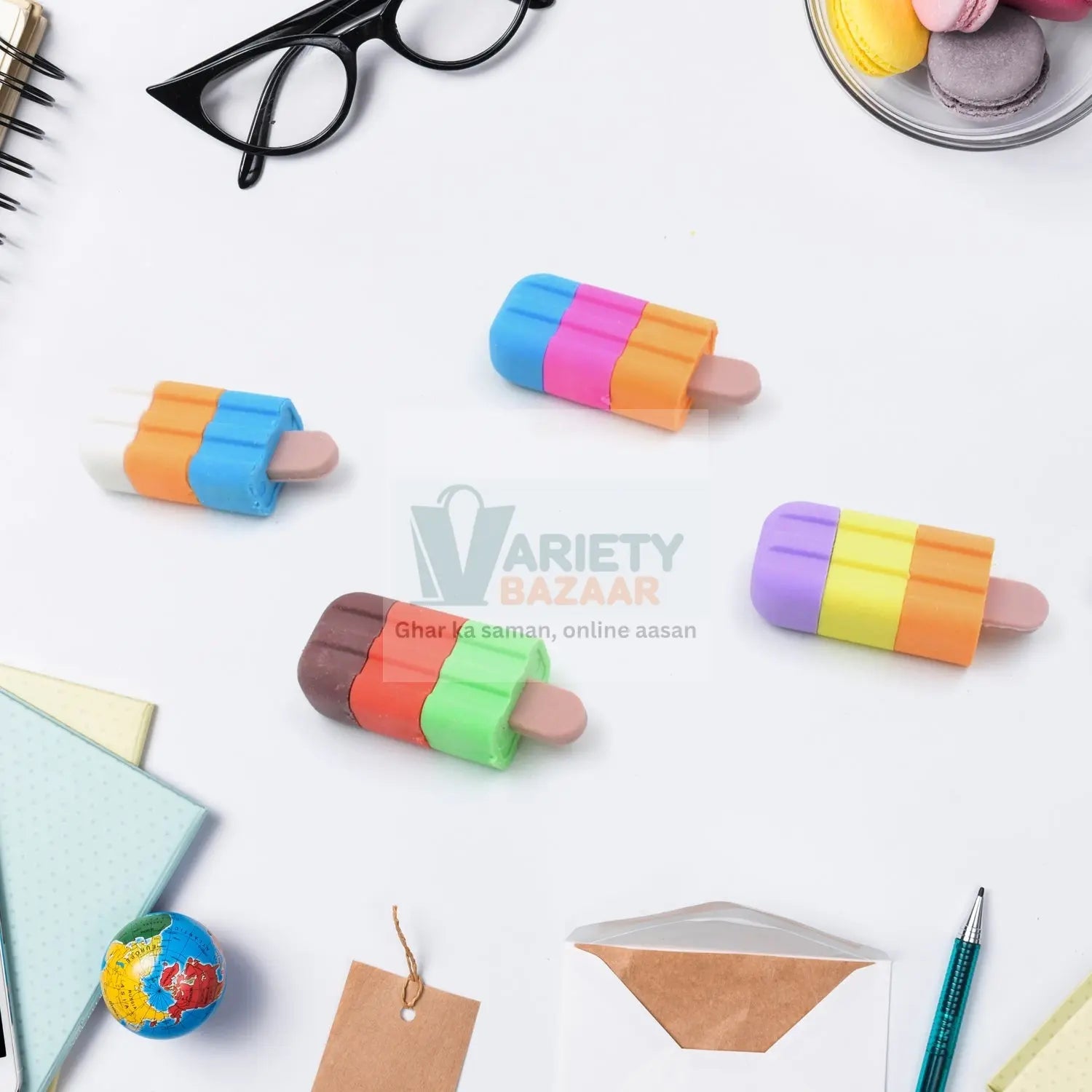 4349 Ice cream Shape Eraser for Girls & Boys 3D Eraser for School B'Day Return Gift Ice Cream Theme Shape Erasers Pencils Set for Kids Educational Stationary kit, School Supplies (1 Set 4 Pc) Travel Sahayak