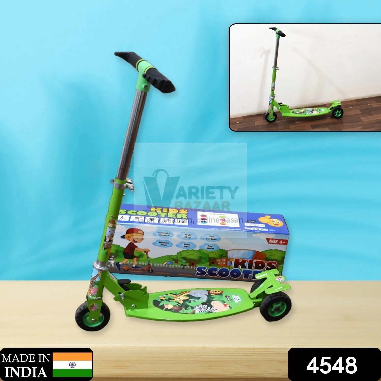 4548 Basic Kids Ride On Leg Push Scooter for Boys and Girls (4 - 8 Years Old Kids) 3 Wheel Foldable Scooter Cycle with Height Adjustment for Boys and Girls Multi-Colour Travel Sahayak