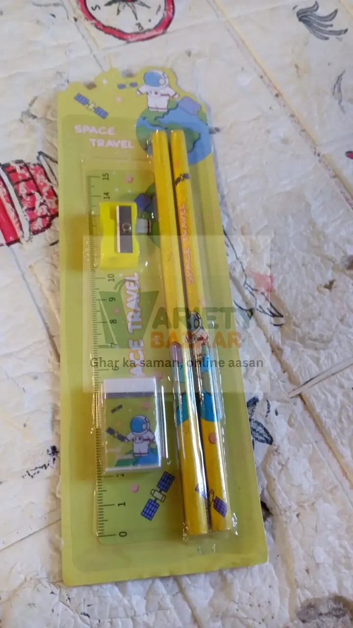 4560 Wooden Pencil Set, Stationary Set 5 in 1 Items Educational Item for School Going Kids, Stationary Set for Girls Boys/Stationary for School/Gift Pack for Girls Kids/Birthday Gift Kids (5 Pc Set Travel Sahayak