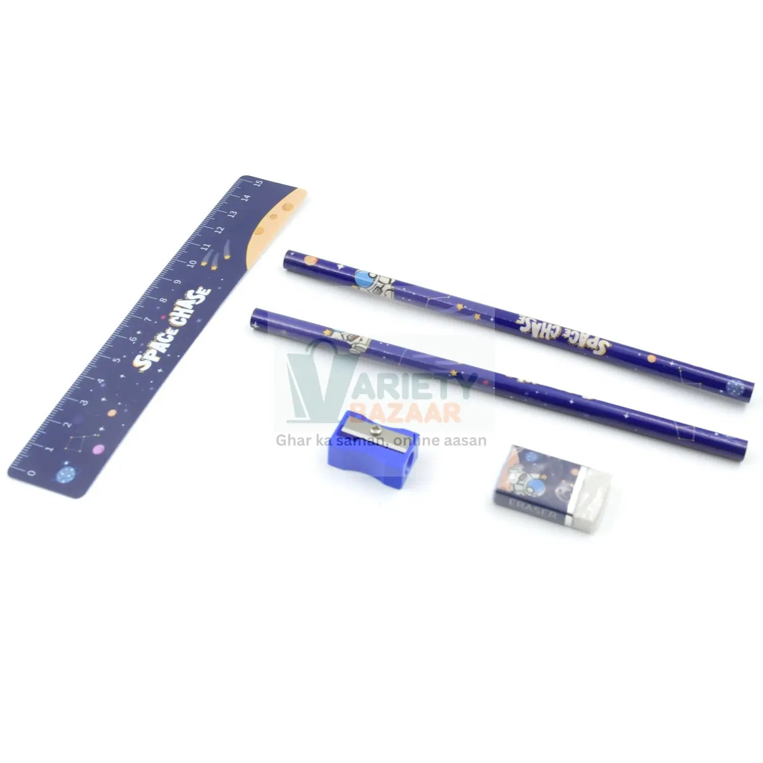 4643 Mix Design Cartoon Wooden Pencil Set, Stationary Set 5 in 1 Items Educational Item for School Going Kids, Stationary Set for Girls Boys/Stationary for School/Gift Pack for Girls Kids/Birthday Gift Kids (5 Pc Set ) Travel Sahayak