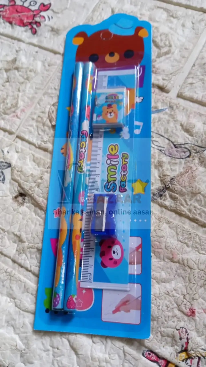 4643 Mix Design Cartoon Wooden Pencil Set, Stationary Set 5 in 1 Items Educational Item for School Going Kids, Stationary Set for Girls Boys/Stationary for School/Gift Pack for Girls Kids/Birthday Gift Kids (5 Pc Set ) Travel Sahayak