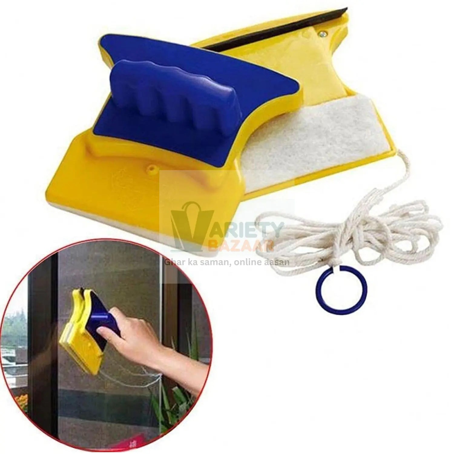 4751 Magnetic Glass Cleaner Square Shape Double-Side Magnetic Glass Cleaner Wiper with 2 Extra Cleaning Cotton for Window Squeegee Washing Kit Equipment (1 Pc) Travel Sahayak