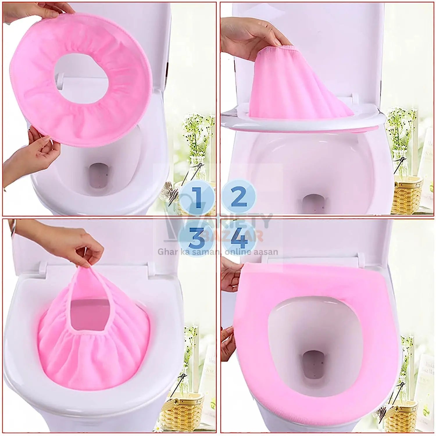 4768 Bathroom Soft Thicker Warmer Stretchable Washable Cloth Toilet Seat Cover Pads (1pc) Travel Sahayak