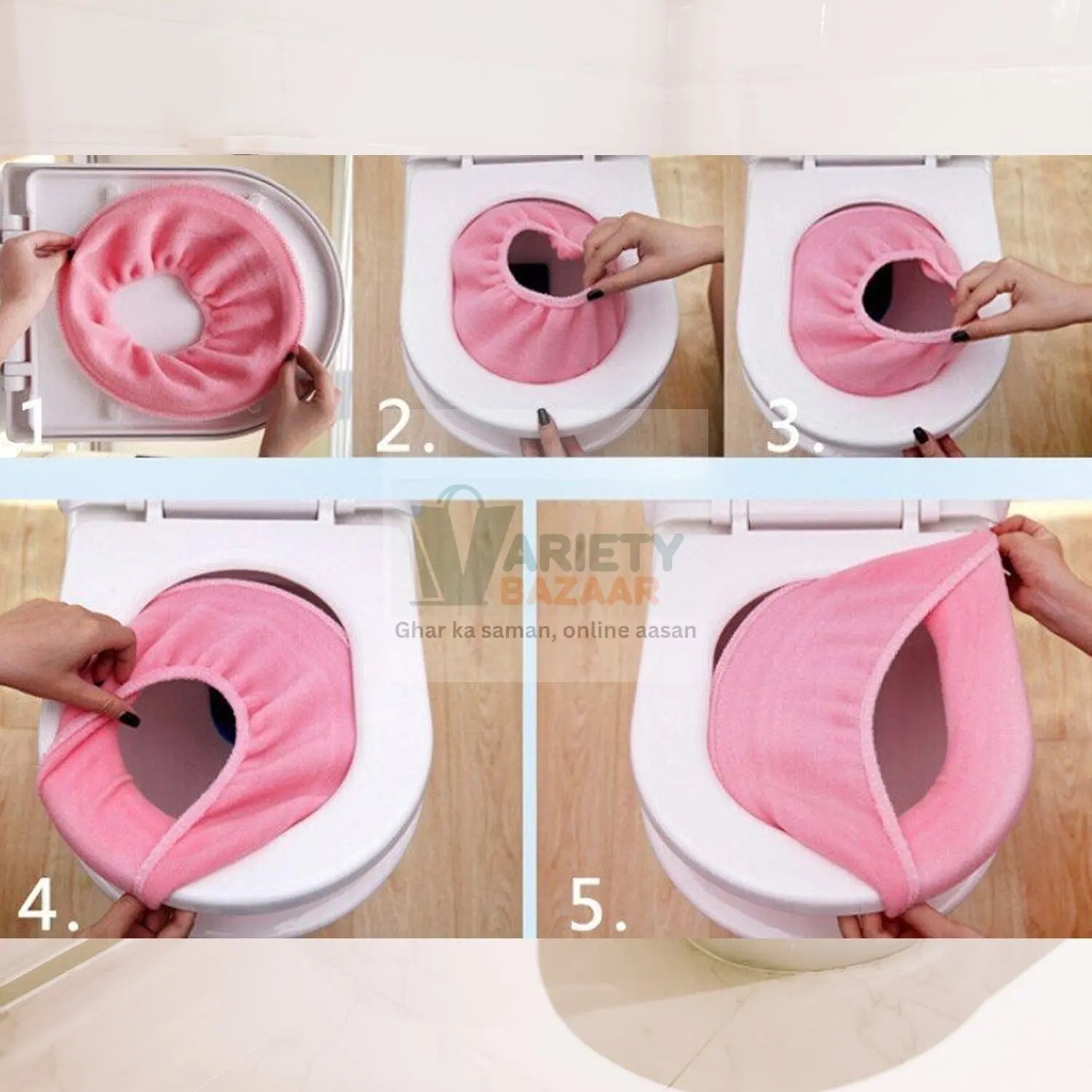 4768 Bathroom Soft Thicker Warmer Stretchable Washable Cloth Toilet Seat Cover Pads (1pc) Travel Sahayak