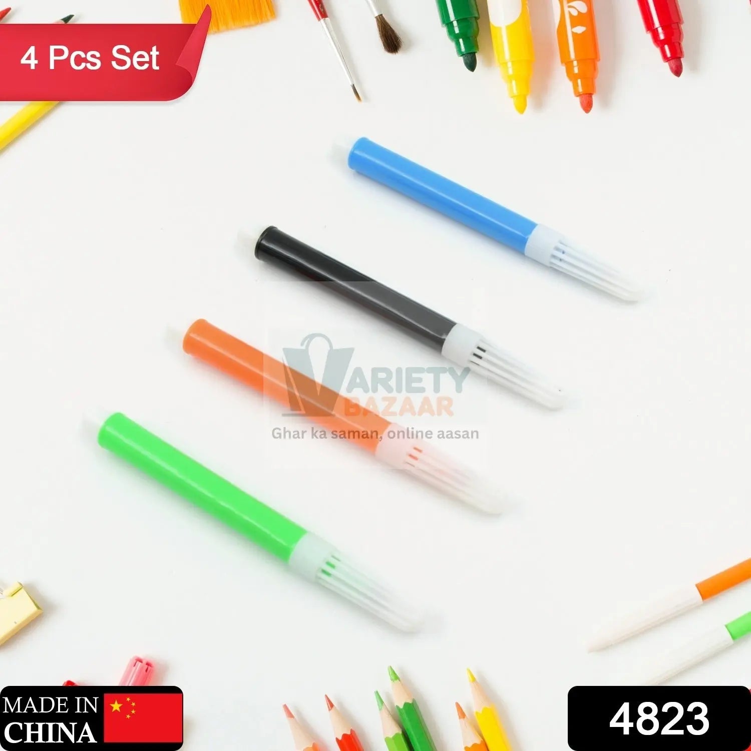 4823 Marker Pen Color, Drawing Art Set for Kids Crafts Kit Children Gift Painting Birthday Gift for Beginner and Serious Artists, Art Supplies Waterproof Writing for DIY Crafts (4 Pcs Set) Travel Sahayak