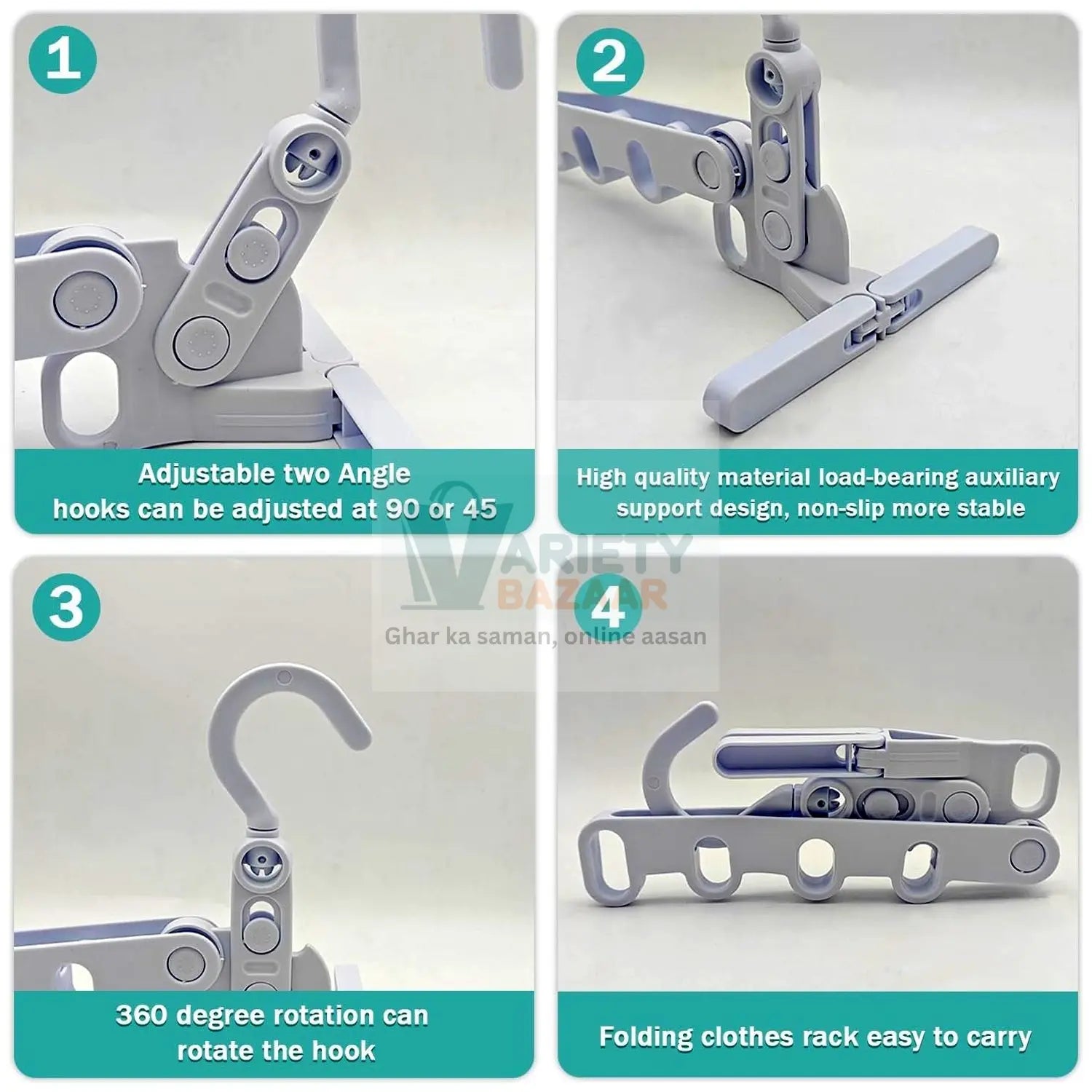 5-Hole Foldable Clothes Hanger – Robust, Space-Saving Travel Rack Variety Bazaar