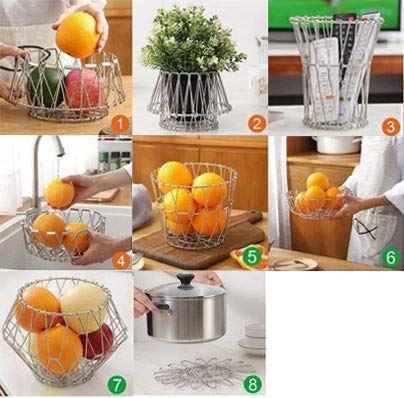 Multipurpose Fruit Basket Stainless Steel Wire Bowl Foldable Basket for Vegetable  /  Fruits  /  Dining