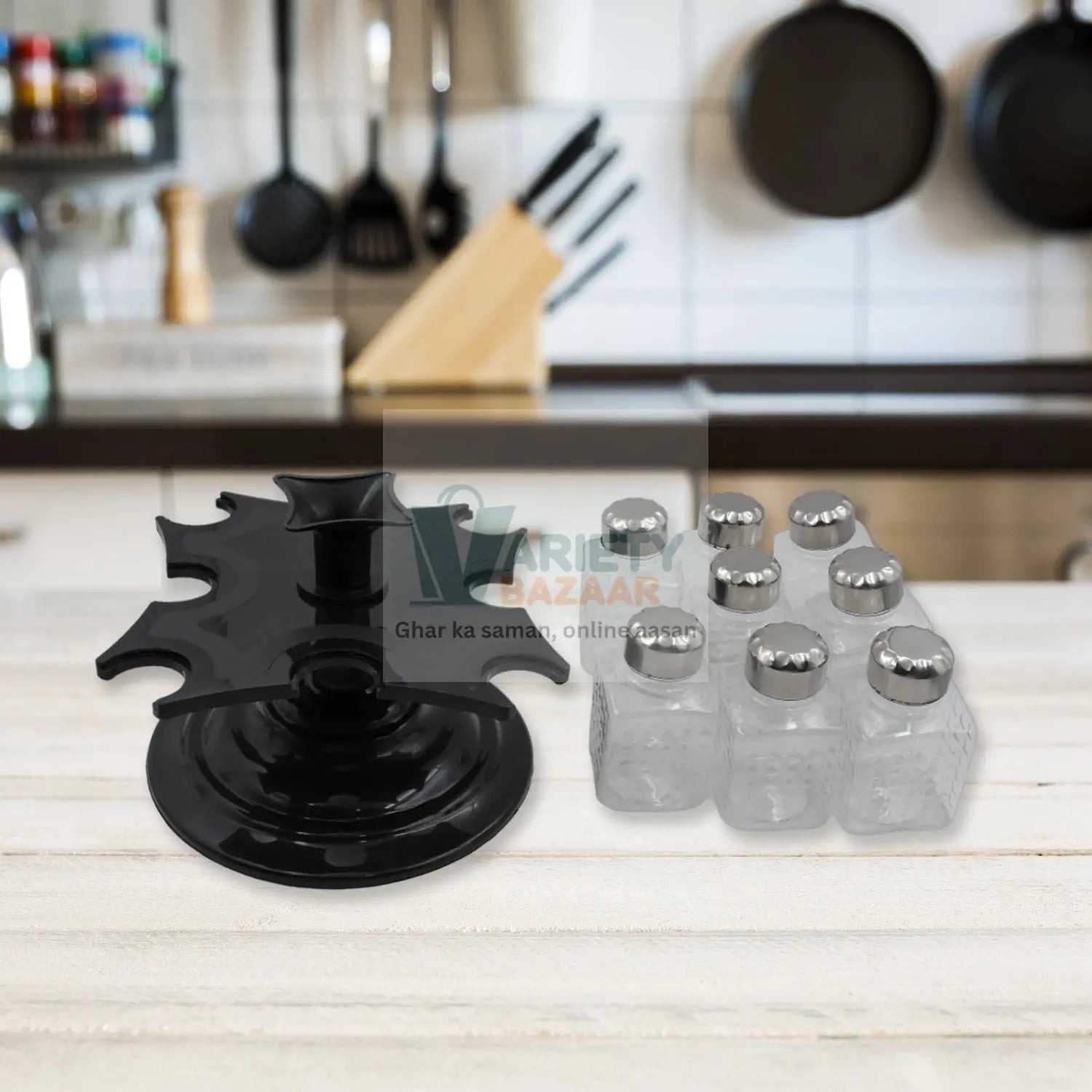5502 All New Square 8 Bottle Design 360 Degree Revolving Spice Rack Container Condiment, Pieces Set, Square Small Container Travel Sahayak